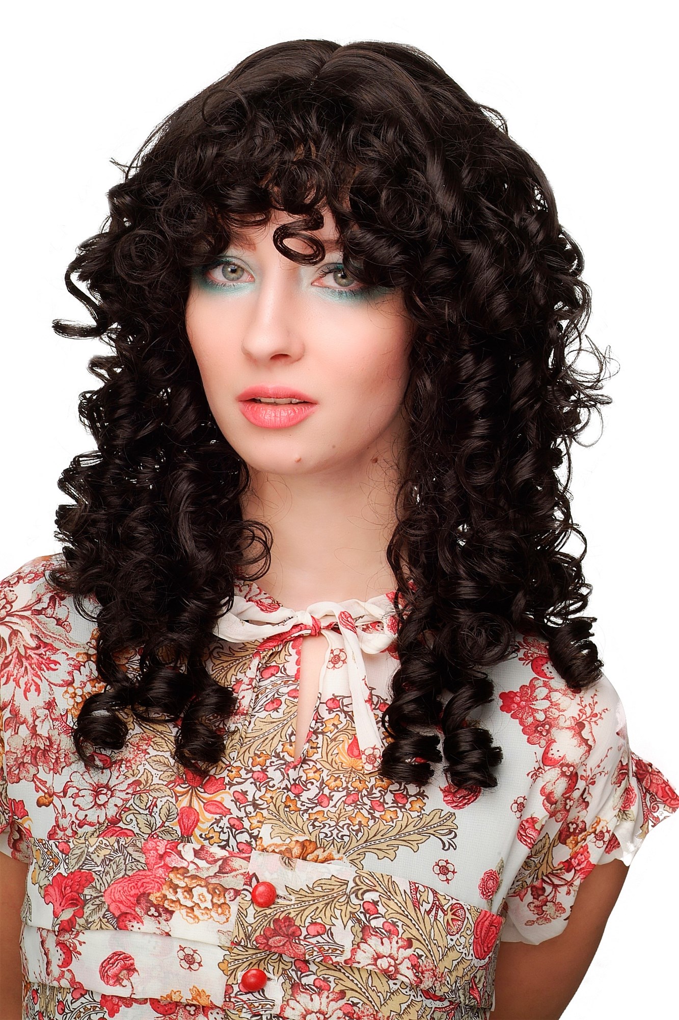 WL-2254A-A3 Lady  Wig long ringlets curled fringe dark brown, front view, WIG ME UP: Your Perücken Online Shop Quality Wigs, Ladies, dark brown, curled, long