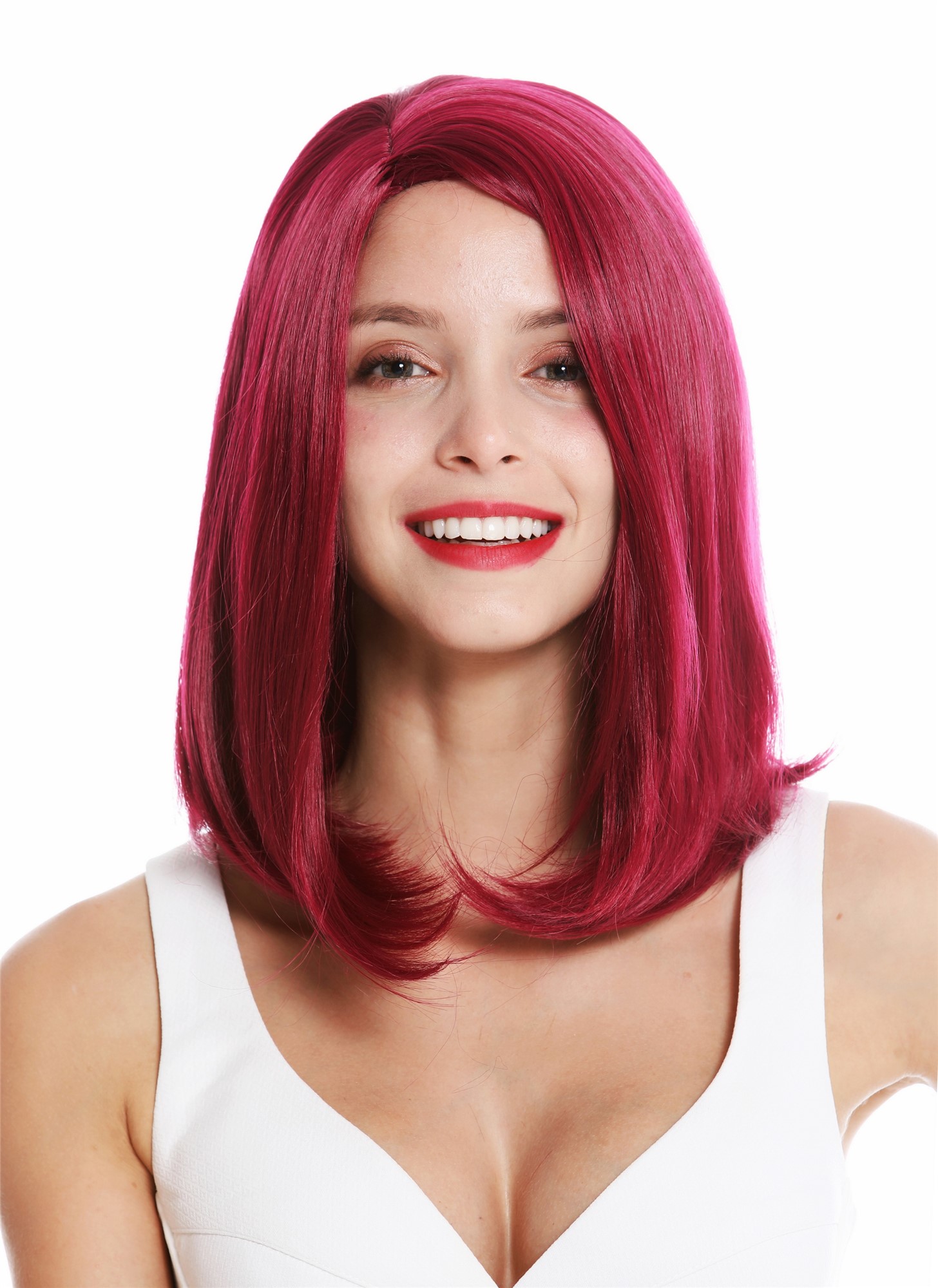 Women's wig lady shoulder length sleek parting garnet burgundy red GFW3086, front view, WIG ME UP: Your Perücken Online Shop Quality Wigs, Ladies, garnet red, straight, shoulder-length