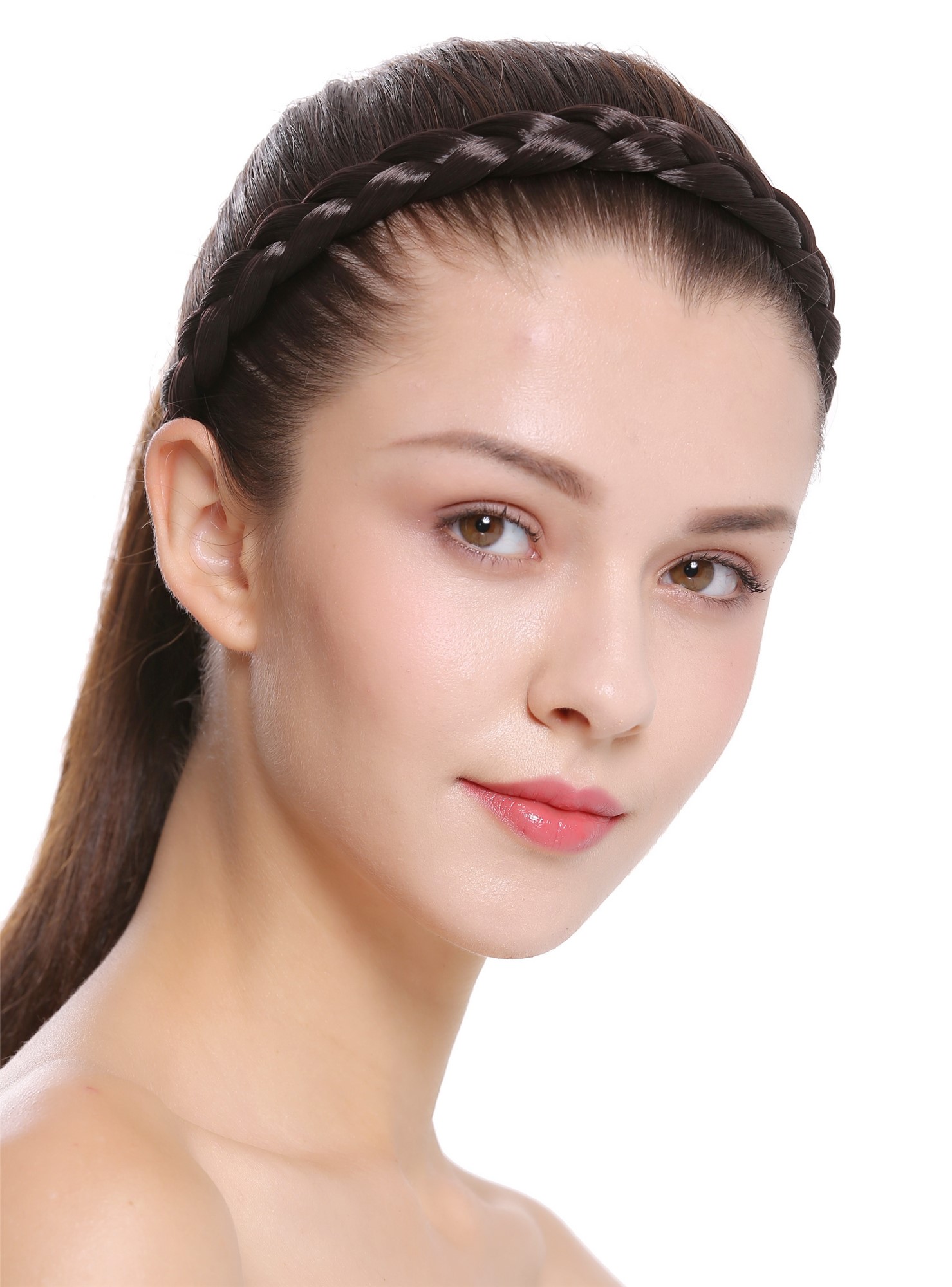 Haarband geflochten 2 cm breit Braun Dunkelbraun CXT-007-004, Vorderansicht, WIG ME UP: Ihr Perücken Online Shop Haarreifen geflochten Dunkelbraun 42 cm