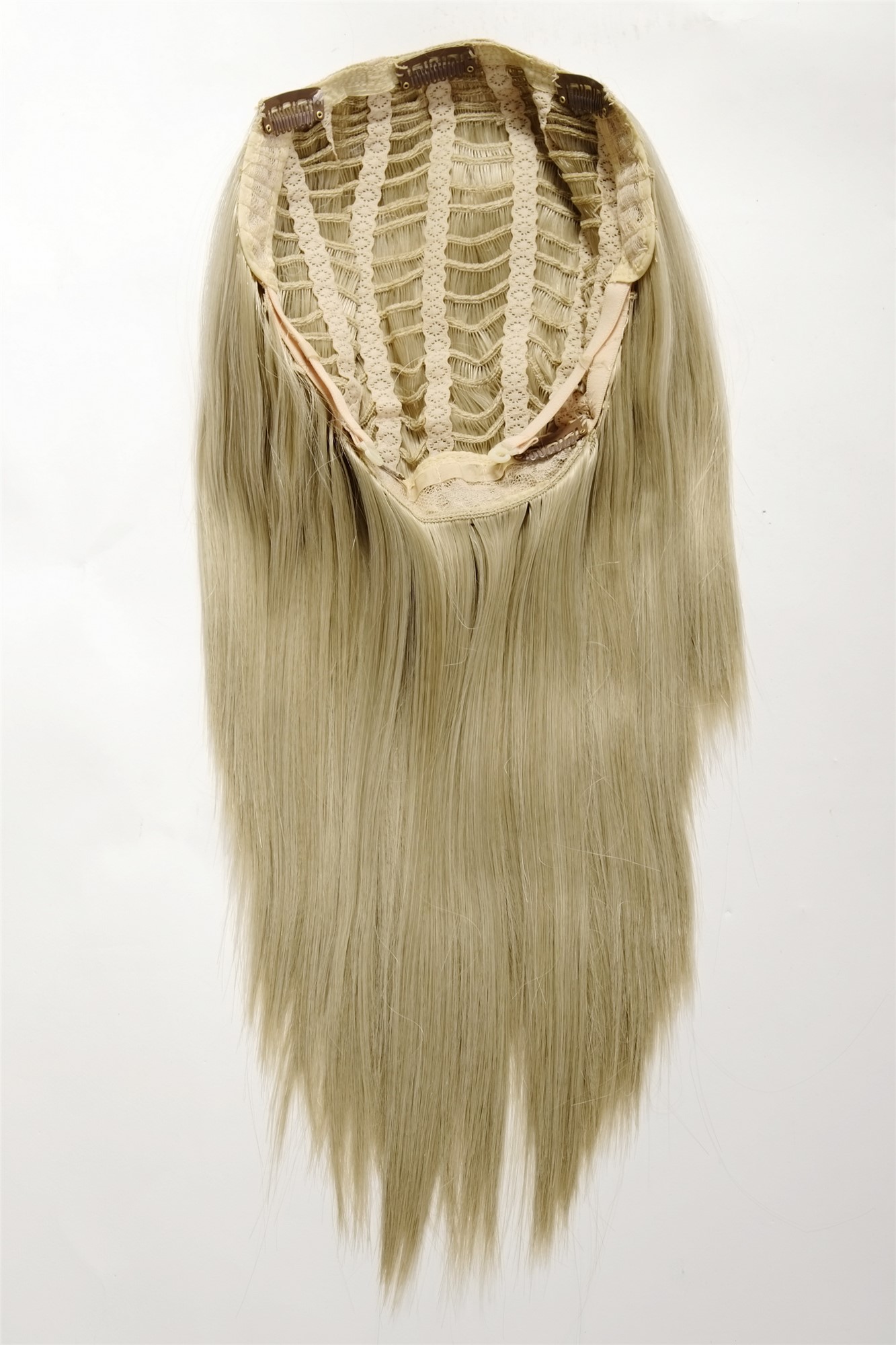 Clip-in Haarteil mit 5 Klammern glatte lange Haare Hell-Aschblond HD1401-22, Ansicht 3, WIG ME UP: Ihr Perücken Online Shop glatte Halbperücke Hell-Aschblond 31 cm lang