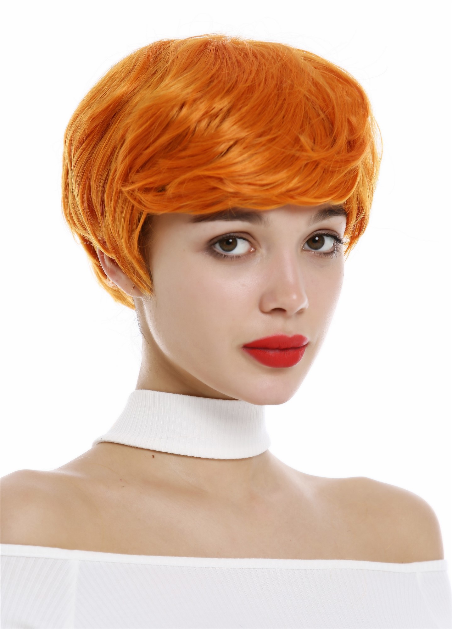 hochwertige Qualitätsperücken, Perücke kurz Pixie Scheitel Orange 0824-T2735/TF2201, Ansicht 5, WIG ME UP: Ihr Perücken Online Shop wellige Tressen-Perücke Neonorange kurze Haare für Damen