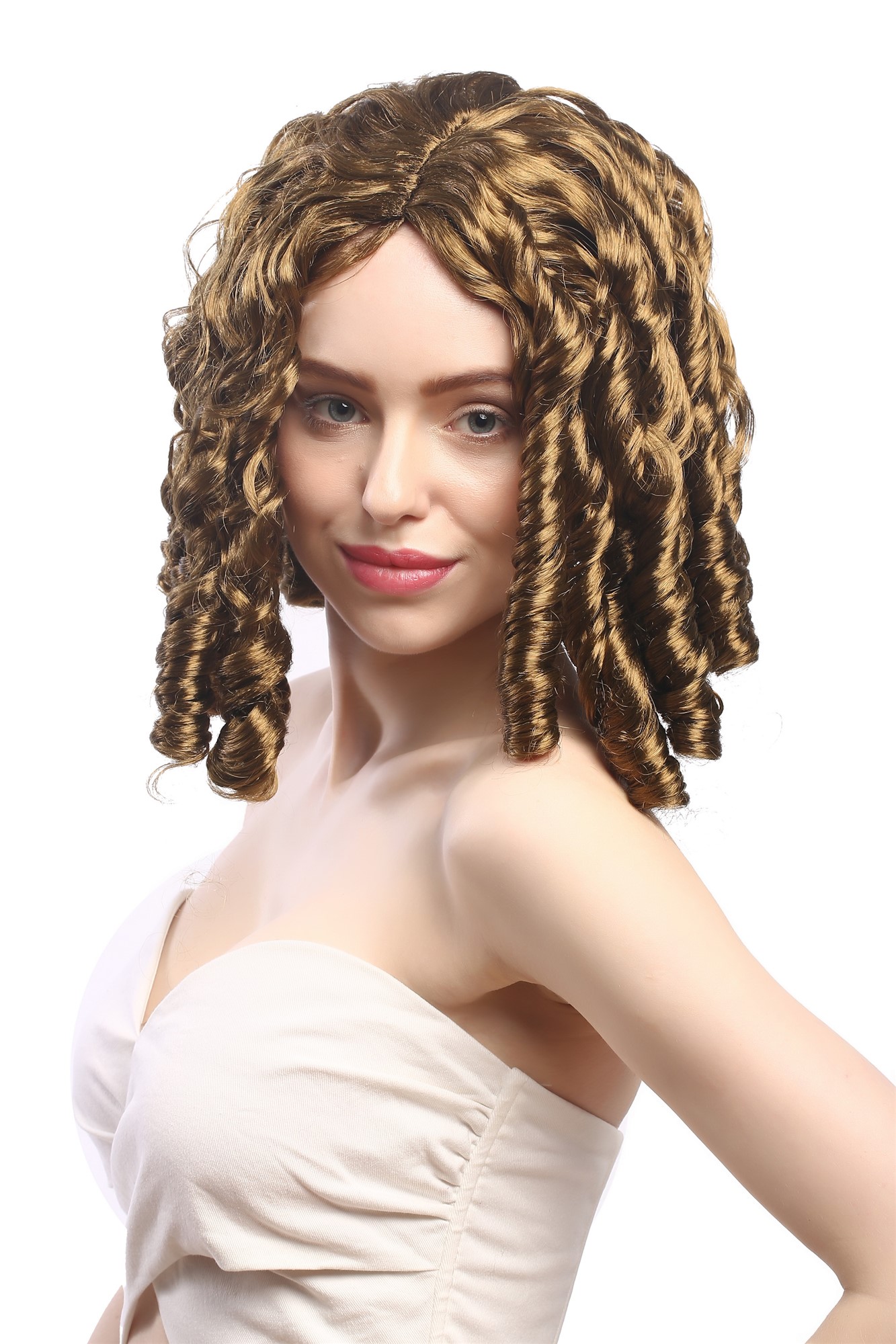 günstige Party Perücke, Perücke Spirallocken Gold-Braun Barock Mittelscheitel 90900-ZA90, Ansicht 3, WIG ME UP: Ihr Perücken Online Shop lockige Party Perücke Braun schulterlange Haare für Damen