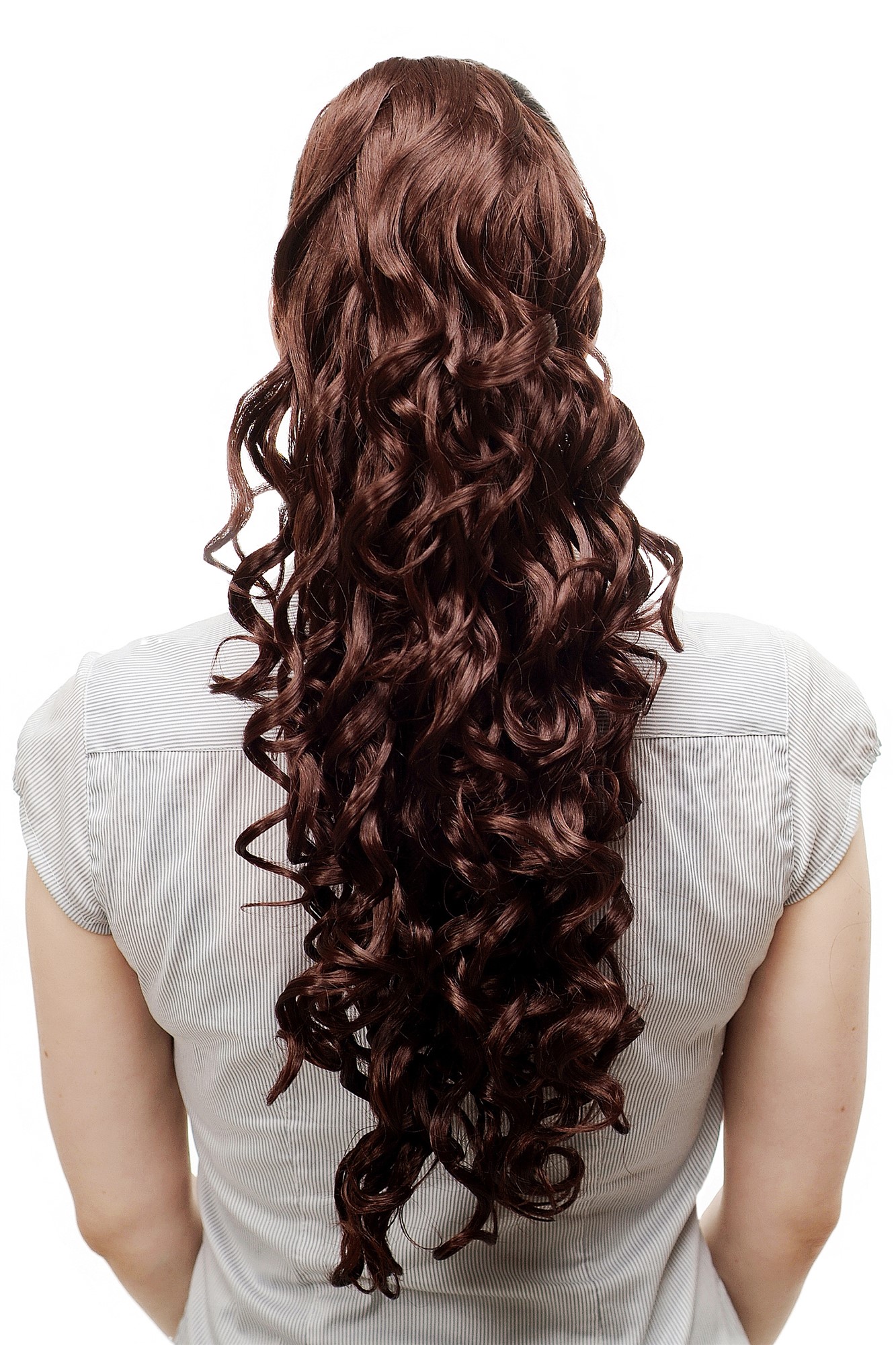 N310-33 Hairpiece PONYTAIL extension VERY long MASSIVE volume voluminous curly AMAZING curls kinks dark auburn red brown 23", front view, WIG ME UP: Your Perücken Online Shop Ponytails, chestnut brown, curled, long