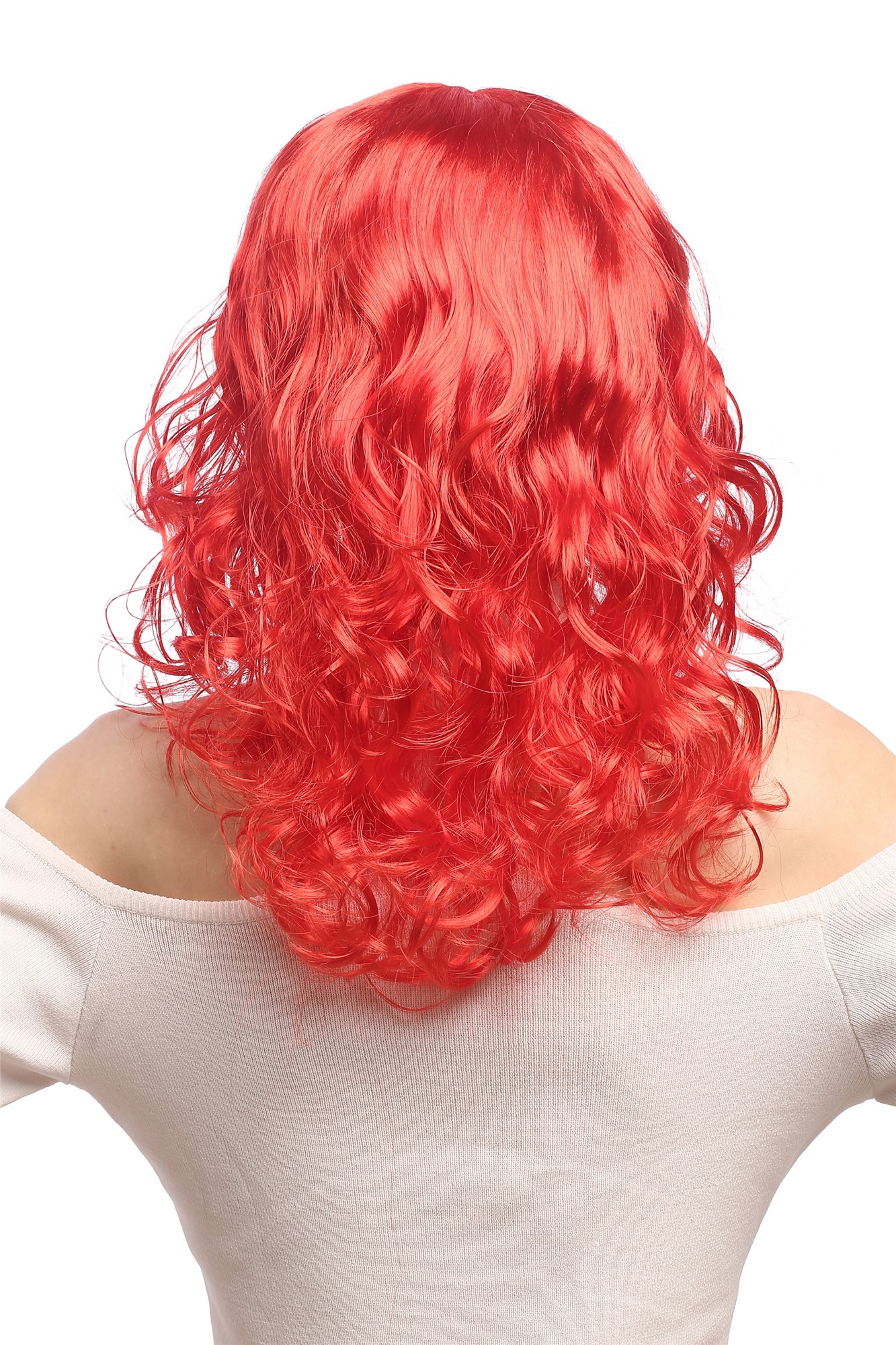 günstige Party Perücke, Perücke Volumen Locken Mittelscheitel Rot XR-010-PC13, Ansicht 3, WIG ME UP: Ihr Perücken Online Shop lockige Party Perücke Knallrot lange Haare für Damen