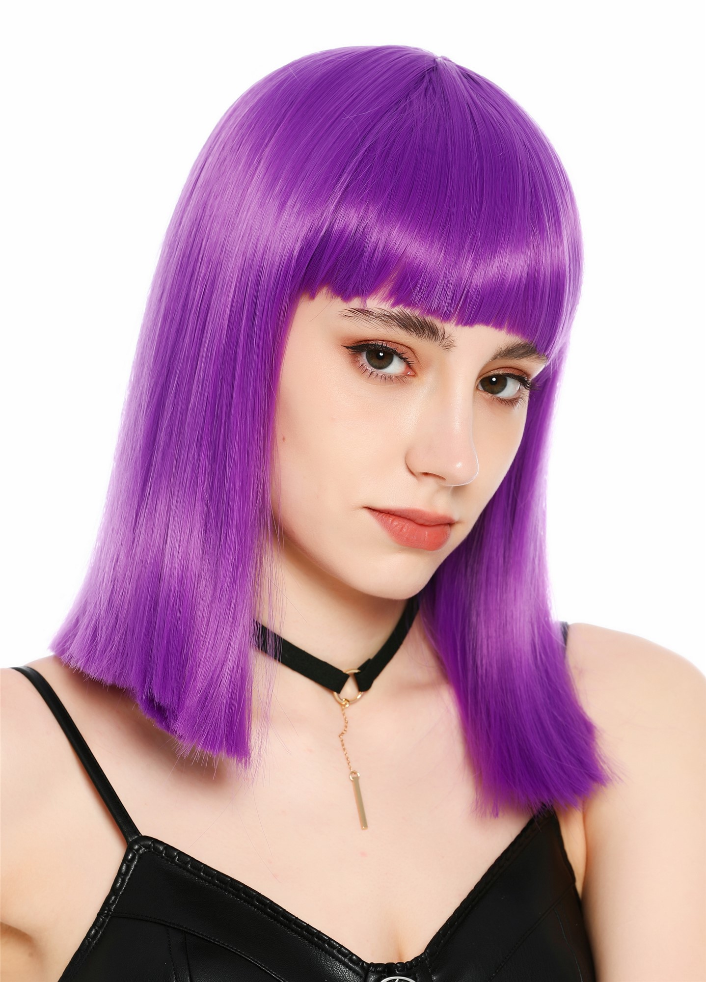 Damenperücke schulterlang glatt breiter Pony Disco Lila SZL1498-DHT2411