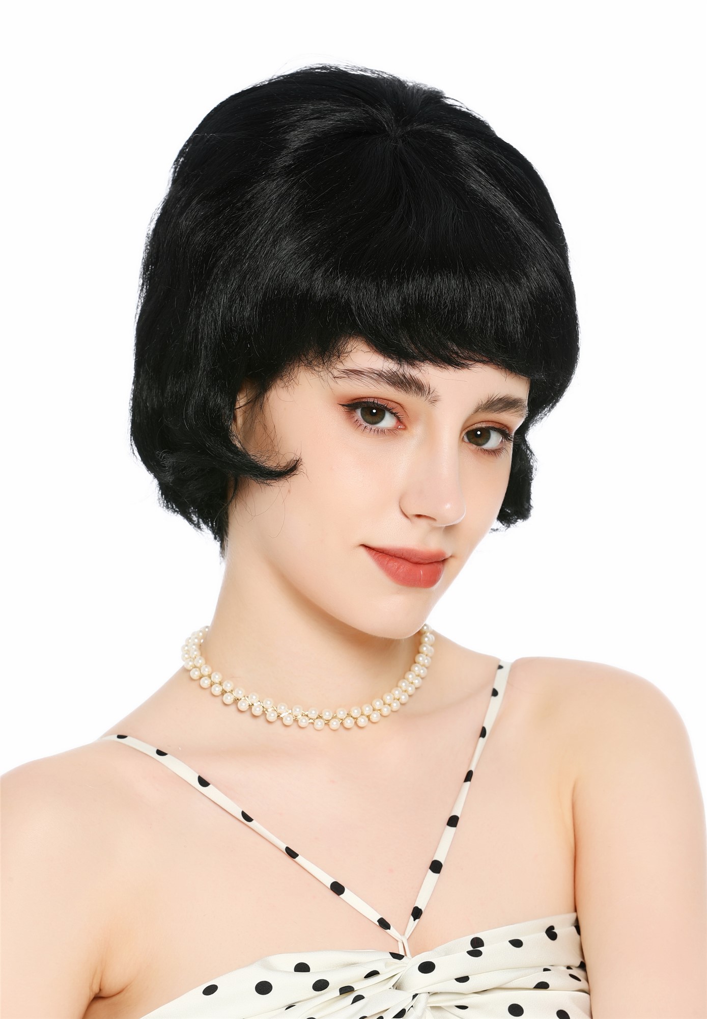Perücke Damen Retro Vintage 50er 60er Beehive hochtoupiert Pony Schwarz DW3436-1