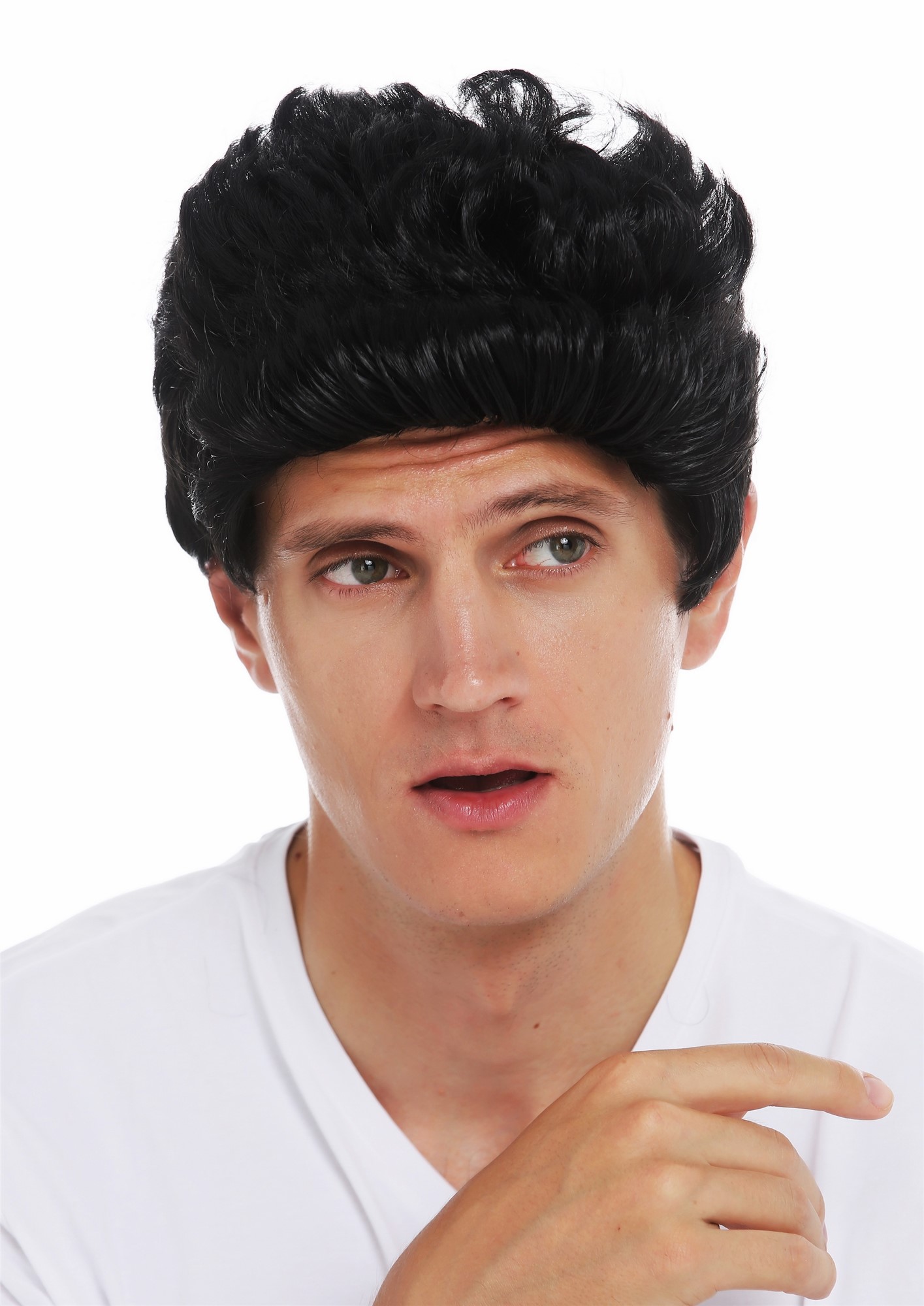 Wig carnival Halloween men man short cool wavy quiff 50's 60's black 7064, view 2, WIG ME UP: Your Perücken Online Shop Party Wig, Unisex, pitch black, wavy, short