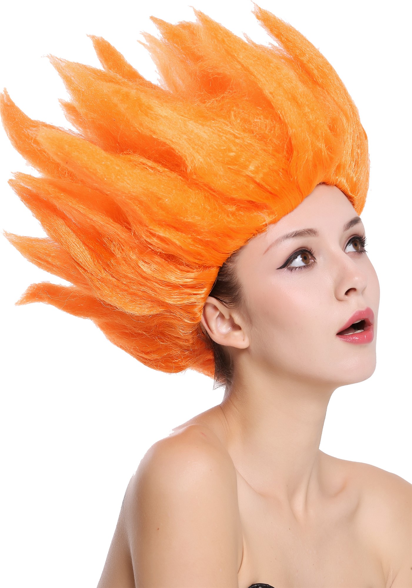 Lady Gents Man Party Wig  Demon Devil Flower Fairy Fire orange teased high 91062, front view, WIG ME UP: Your Perücken Online Shop Party Wig, Unisex, Orange, wavy, short