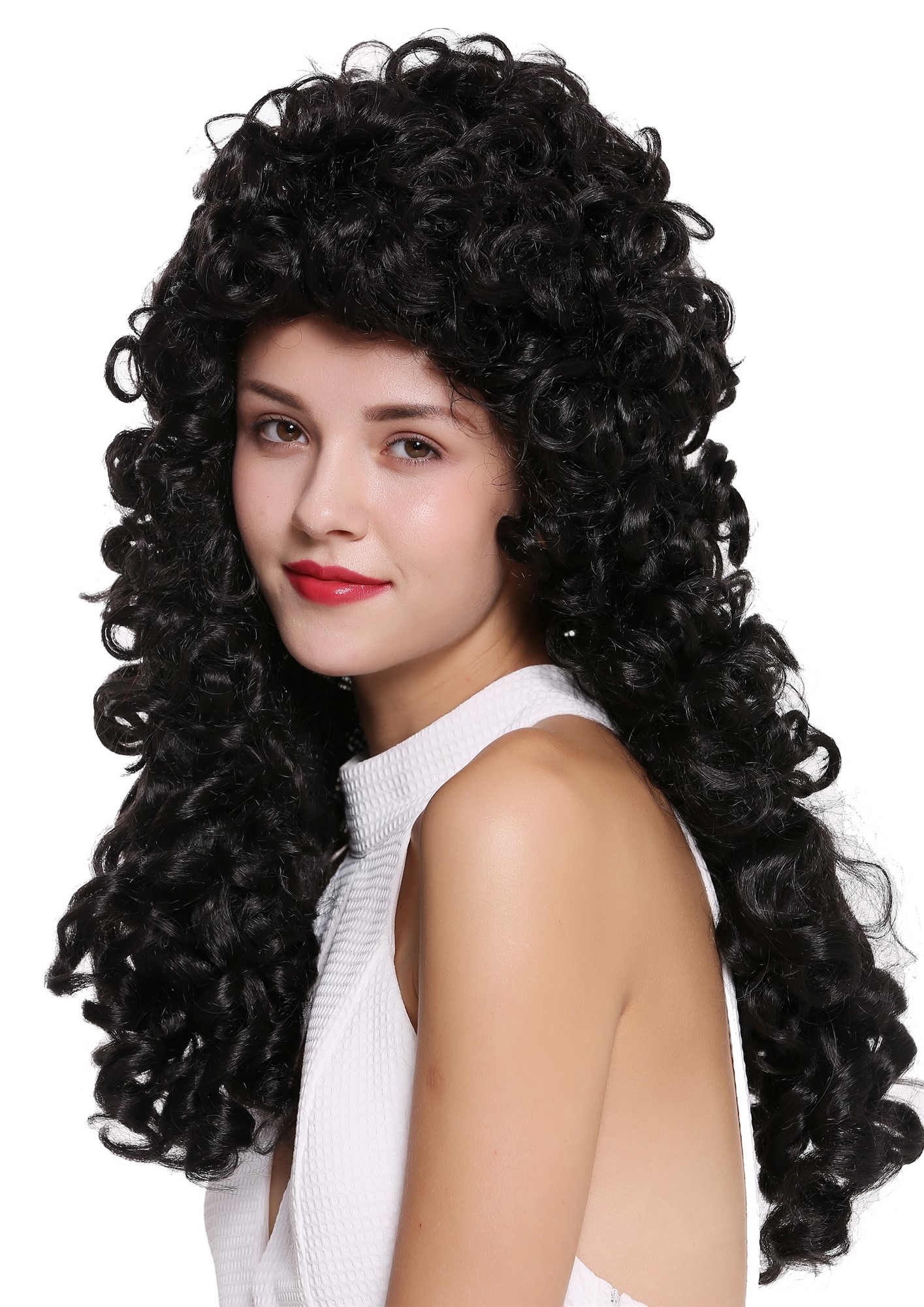 Quality Wigs, Men, black-brown, curled, long