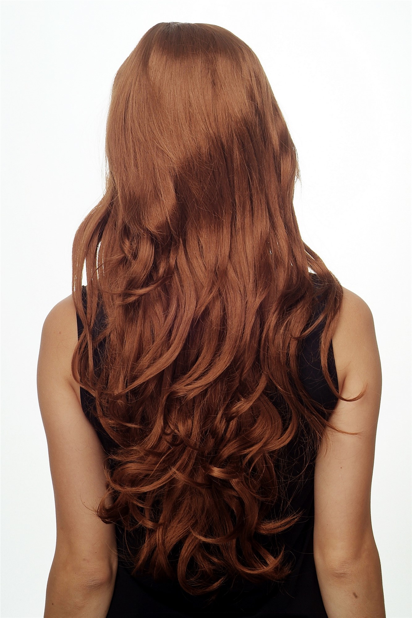 hochwertige Qualitätsperücken, Perücke lang wallendes Haar wellig leicht lockig Kupferbraun Braun 9204S-30, Ansicht 4, WIG ME UP: Ihr Perücken Online Shop lockige Tressen-Perücke mit Kopfhaut-Imitat Kupferbraun lange Haare für Damen