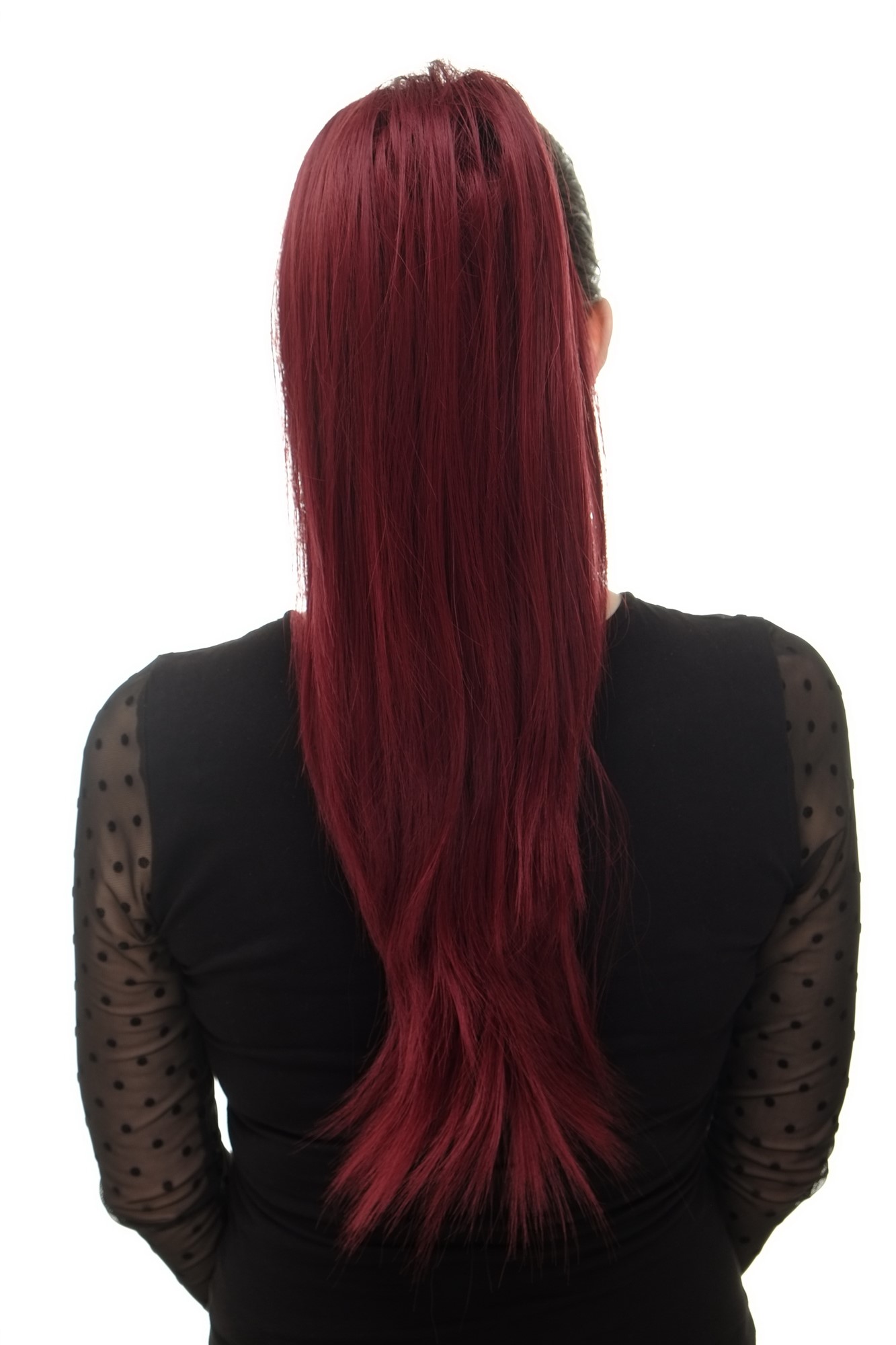 hochwertiges Haarteil voluminös glatt Butterfly-Clip + Gummizug Granatrot WK06-39, Vorderansicht, WIG ME UP: Ihr Perücken Online Shop glattes Zopf-Haarteil Granatrot 60 cm lang