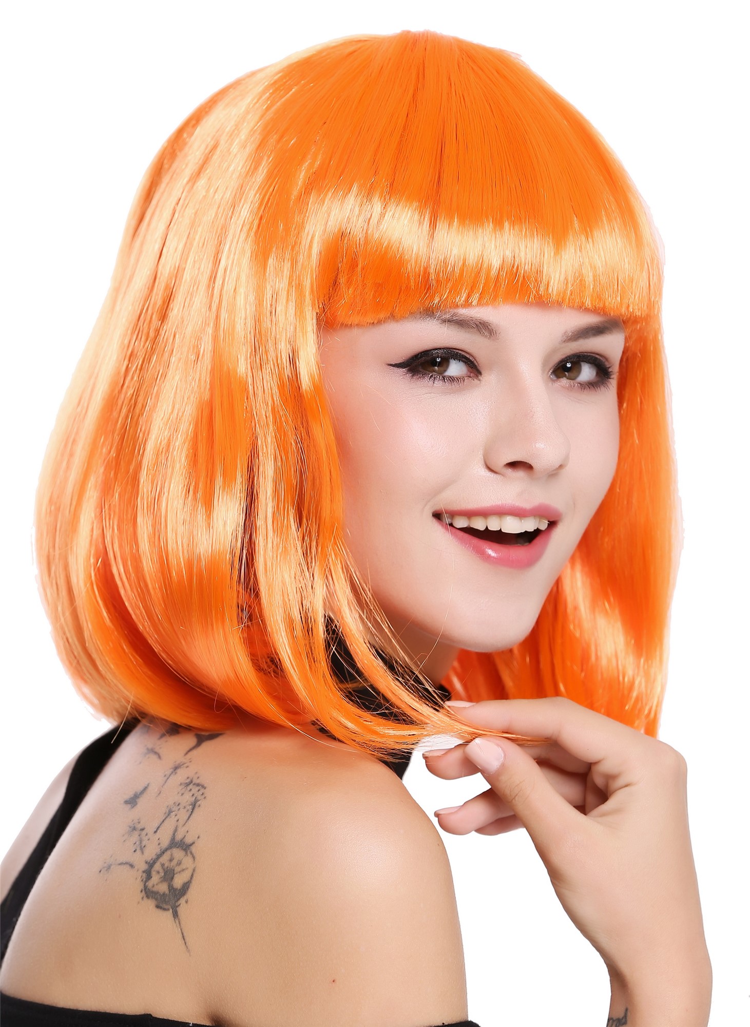 günstige Party Perücke, Perücke Bob-Frisur Longbob glatt Pony Orange 0073-3-PC24, Ansicht 3, WIG ME UP: Ihr Perücken Online Shop glatte Party Perücke Orange schulterlange Haare für Damen