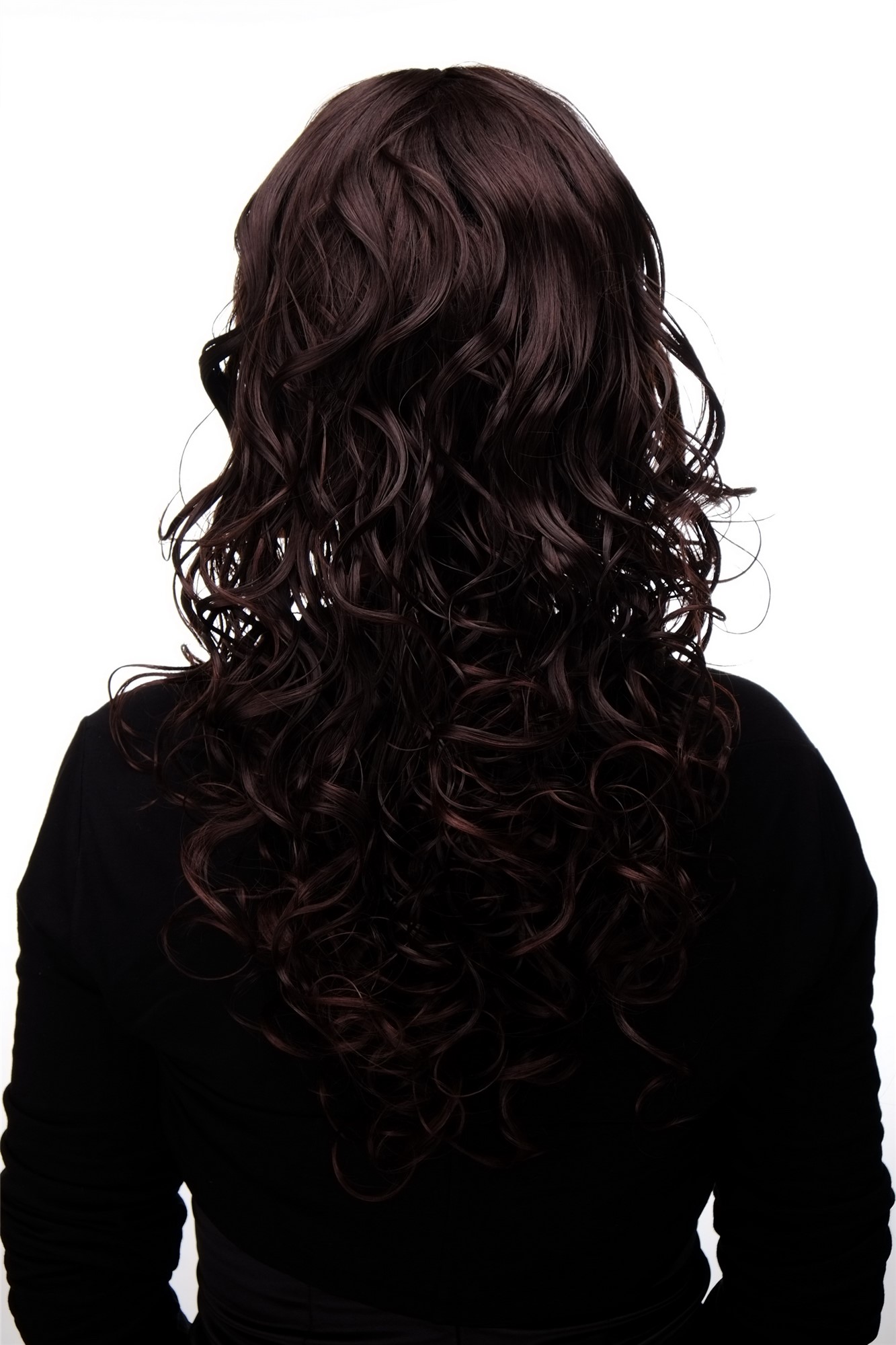 hochwertige Qualitätsperücken, Lockige sexy Frauen Perücke Braun-Mix M-103-2T33, Ansicht 4, WIG ME UP: Ihr Perücken Online Shop lockige Tressen-Perücke mit Kopfhaut-Imitat Schwarzbraun-Mahagonibraun-Mix lange Haare für Damen