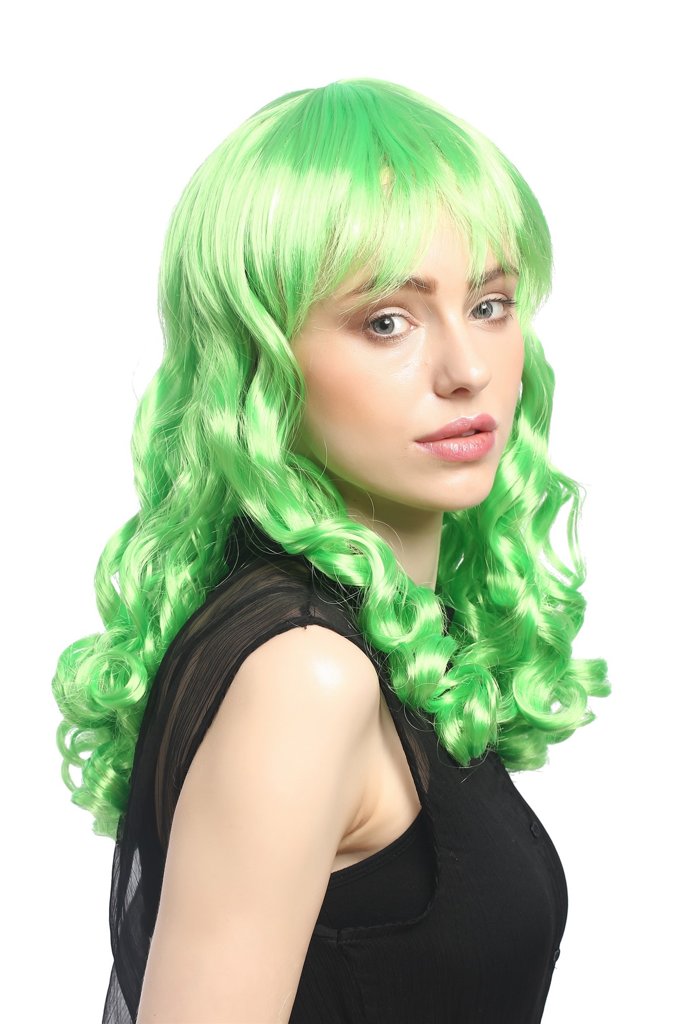 Party Wig, Ladies, light green, curled, long