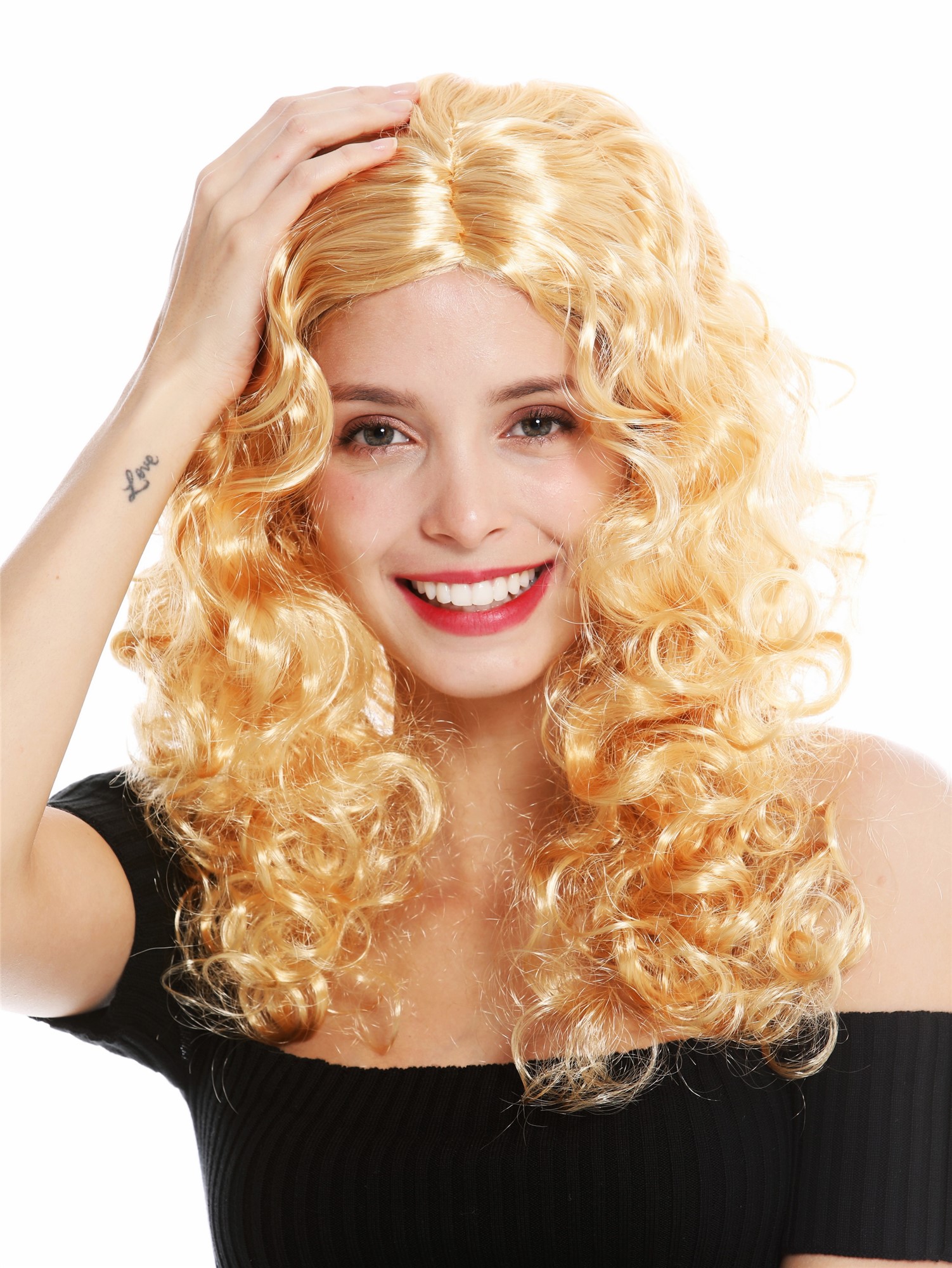 Lady wig carnival curls very voluminous middle parting golden blonde 3072, view 2, WIG ME UP: Your Perücken Online Shop Party Wig, Ladies, golden blonde, curled, long