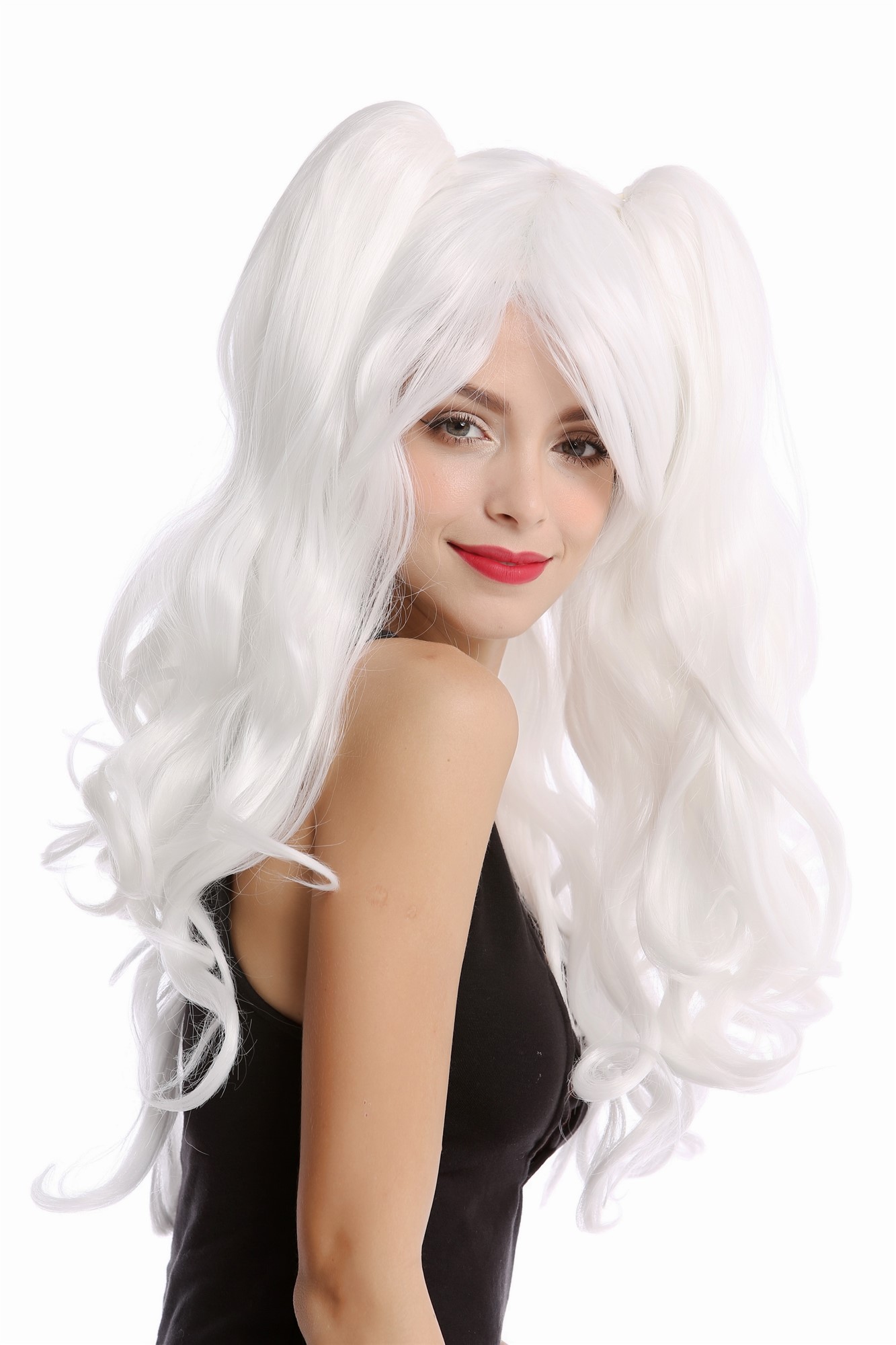 hochwertige Qualitätsperücken, Perücke Cosplay 2 Zöpfe weiß YZF-4379-1001, Ansicht 4, WIG ME UP: Ihr Perücken Online Shop wellige Tressen-Perücke Blütenweiß lange Haare für Damen