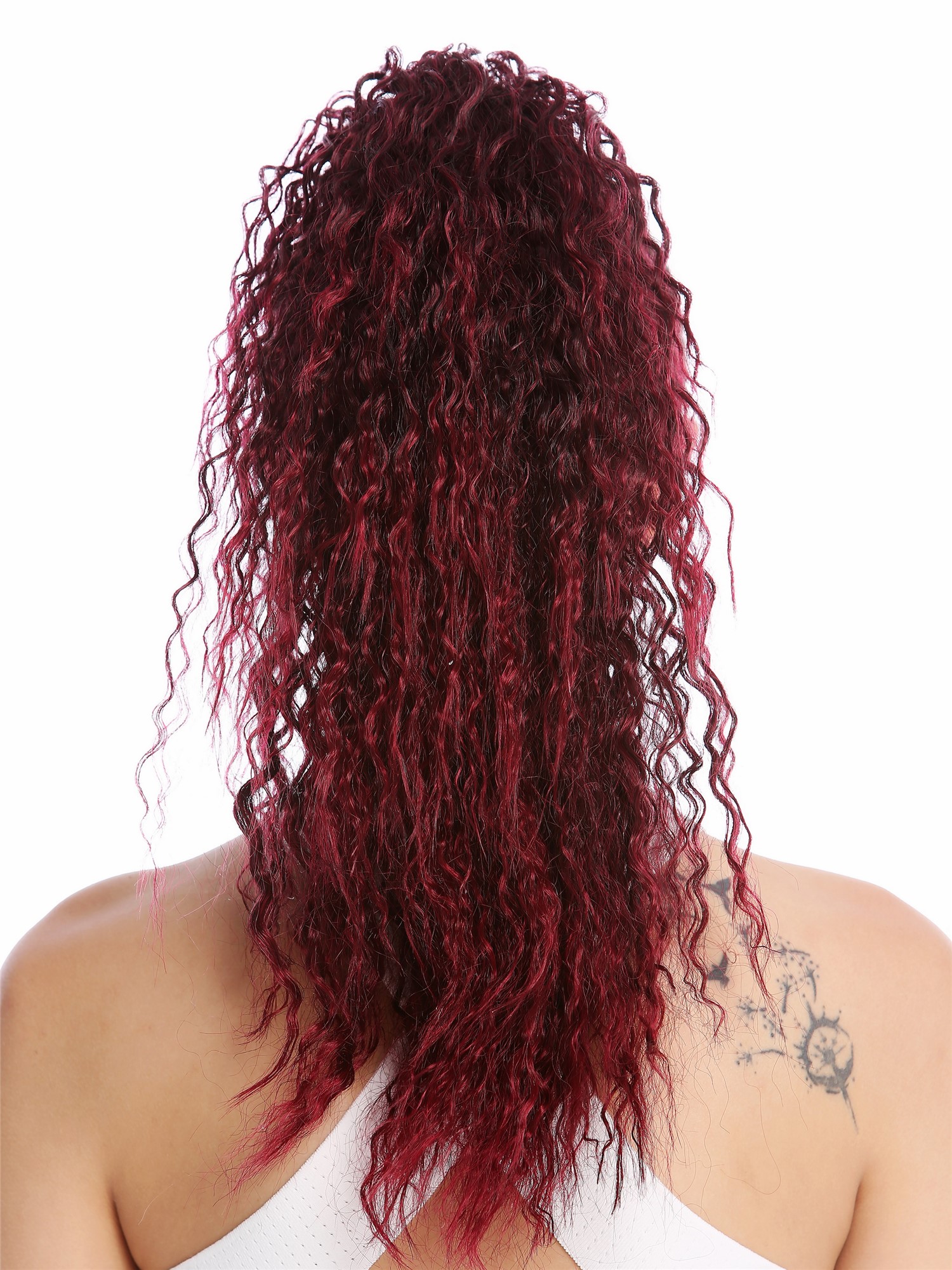 hochwertiger Zopf Pferdeschwanz Voluminös Lockig Krepplocken Schwarz Rot N609-V-1BT39, Ansicht 2, WIG ME UP: Ihr Perücken Online Shop glattes Zopf-Haarteil Schwarz-Rot-Mix 45 cm lang