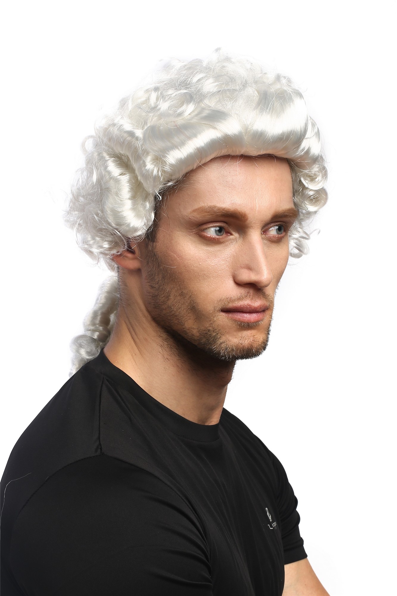 Man Gents Party Wig Halloween Fancy Dress Baroque noble aristocrat lord curls long ponytail white, view 3, WIG ME UP: Your Perücken Online Shop Party Wig, Men, White, curled, shoulder-length