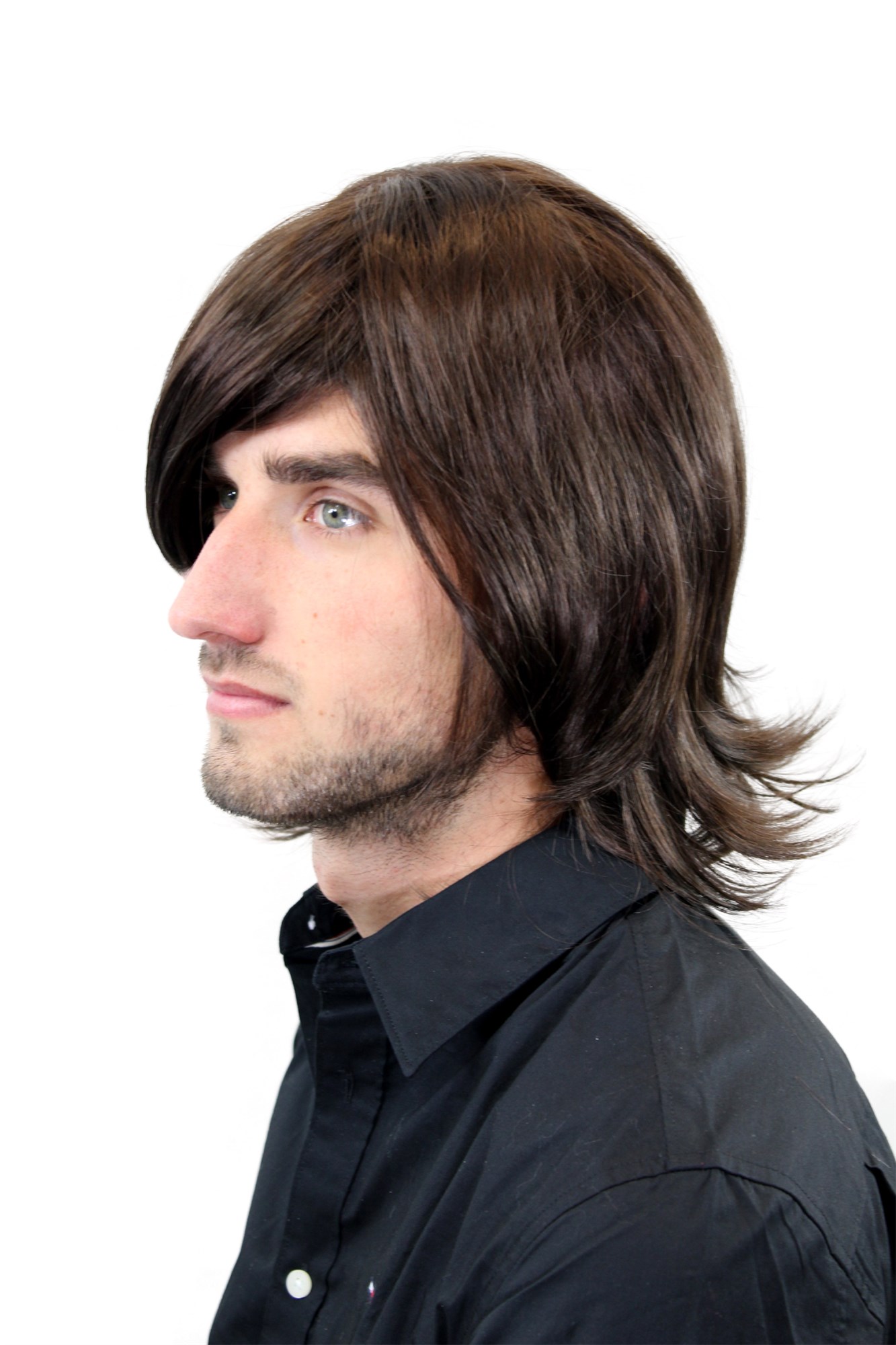Men Gents Men Wig medium length parting Pop Star Look brown GFW893, view 3, WIG ME UP: Your Perücken Online Shop Quality Wigs, Men, Brown, straight, short