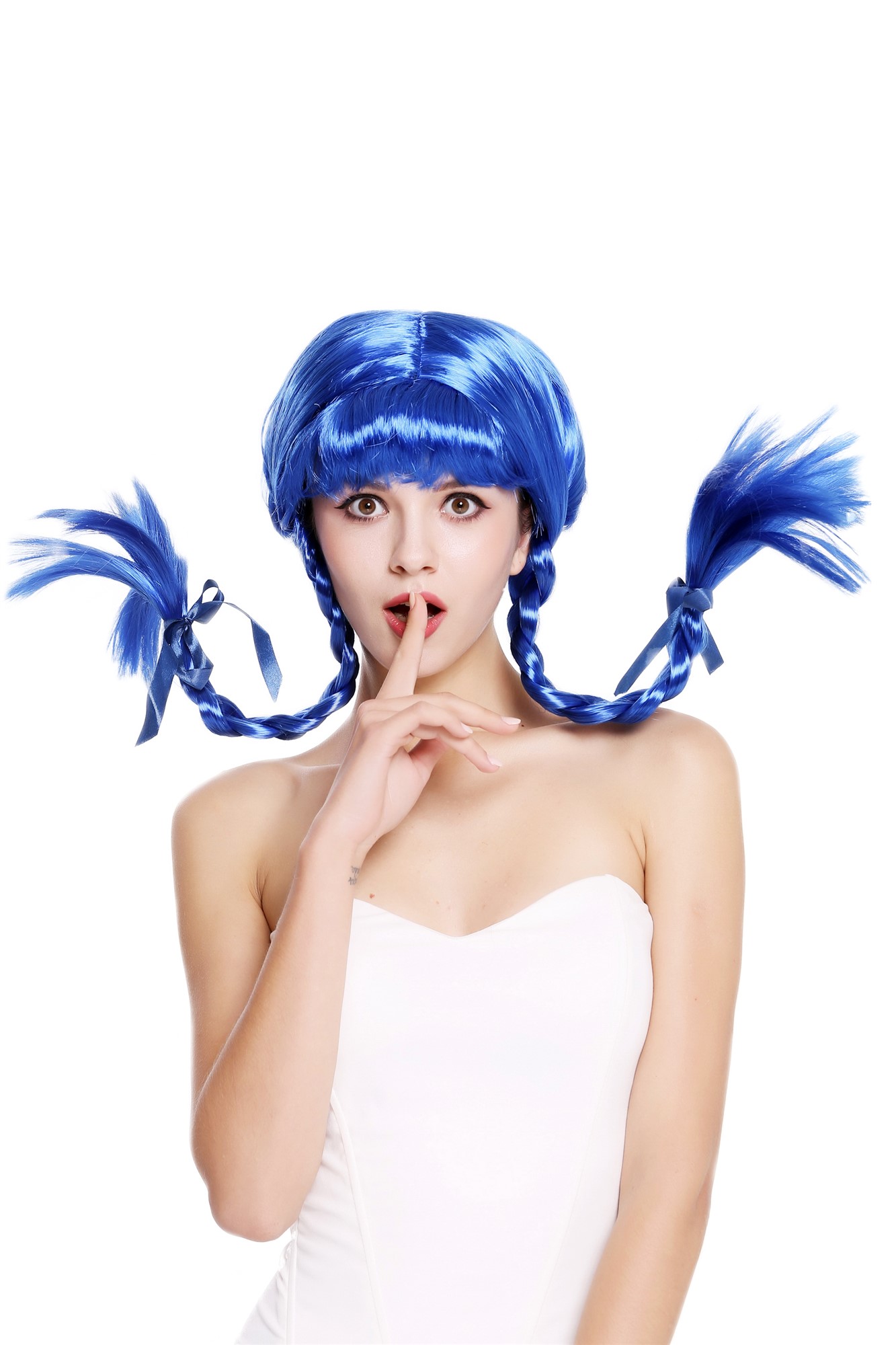 günstige Party Perücke, Perücke geflochtene Zöpfe Blau Freche Göre DDH-T8175-PC3, Vorderansicht, WIG ME UP: Ihr Perücken Online Shop geflochtene Party Perücke Blau schulterlange Haare für Damen