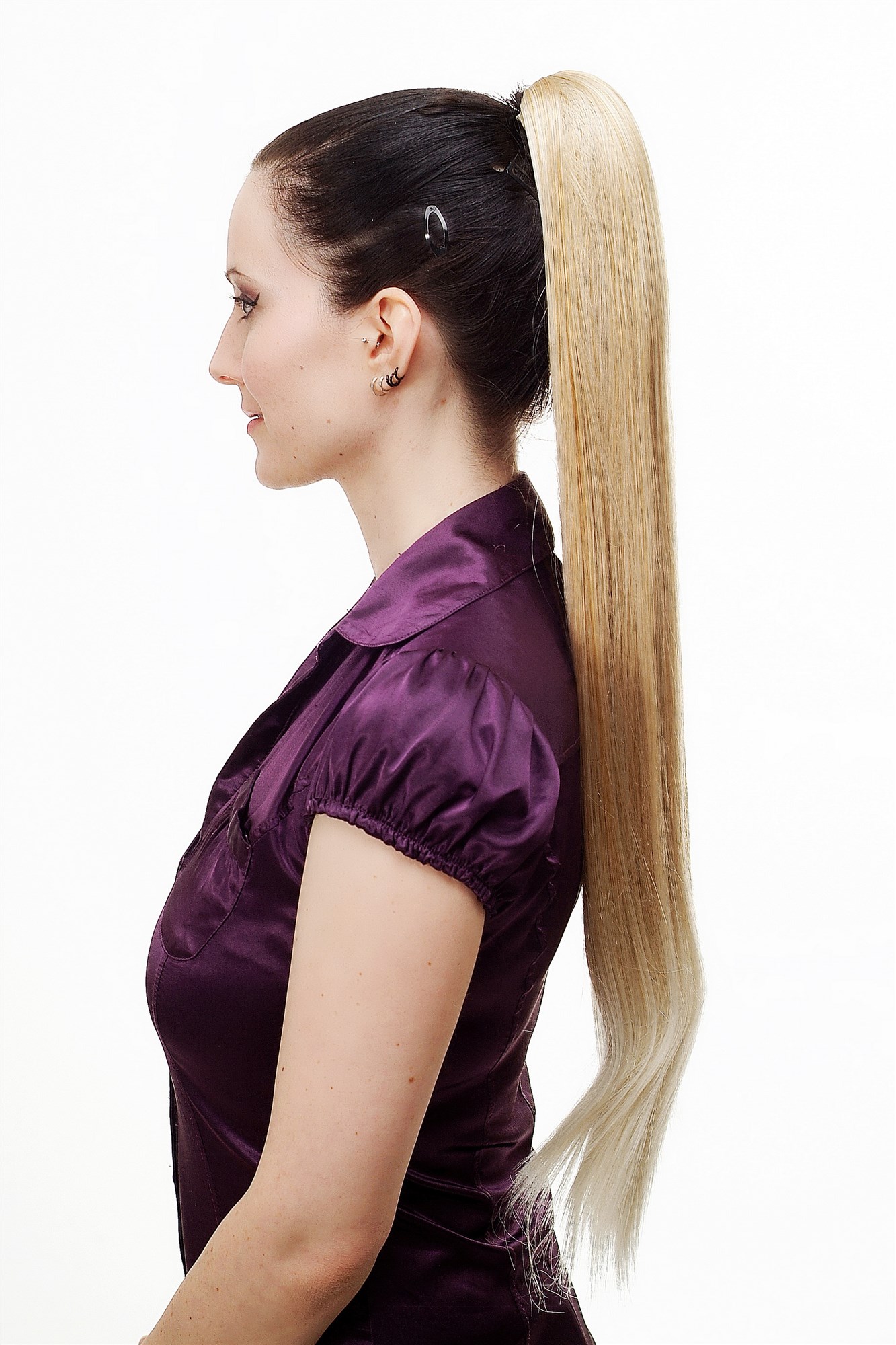 hochwertiges Haarteil Zopf mit Butterfly-Clip sehr lang glatt Hellblond-Mix T113-24BT613, Ansicht 4, WIG ME UP: Ihr Perücken Online Shop glattes Zopf-Haarteil Blond-Mix 70 cm lang