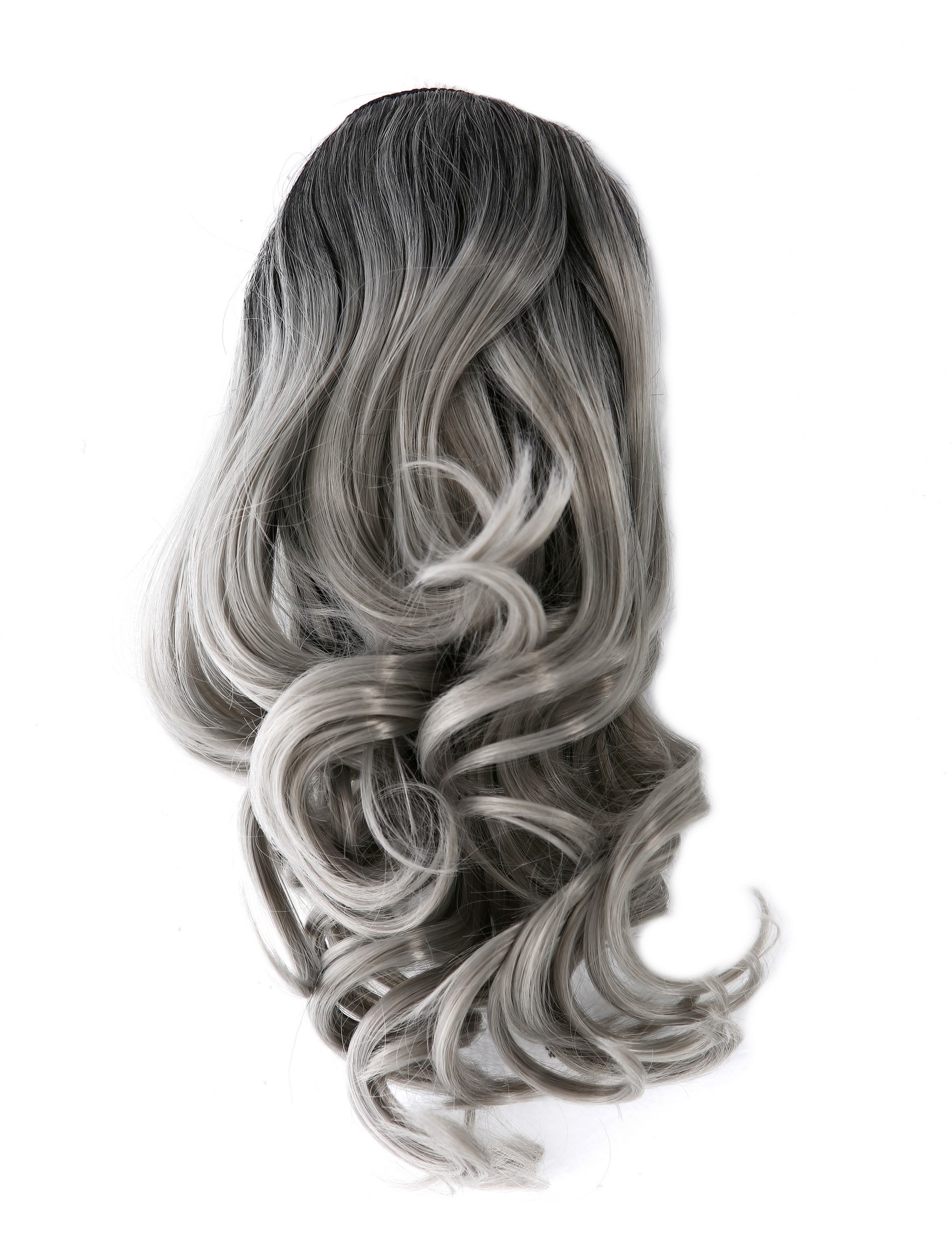 Ponytails, gray mix, wavy, shoulder-length