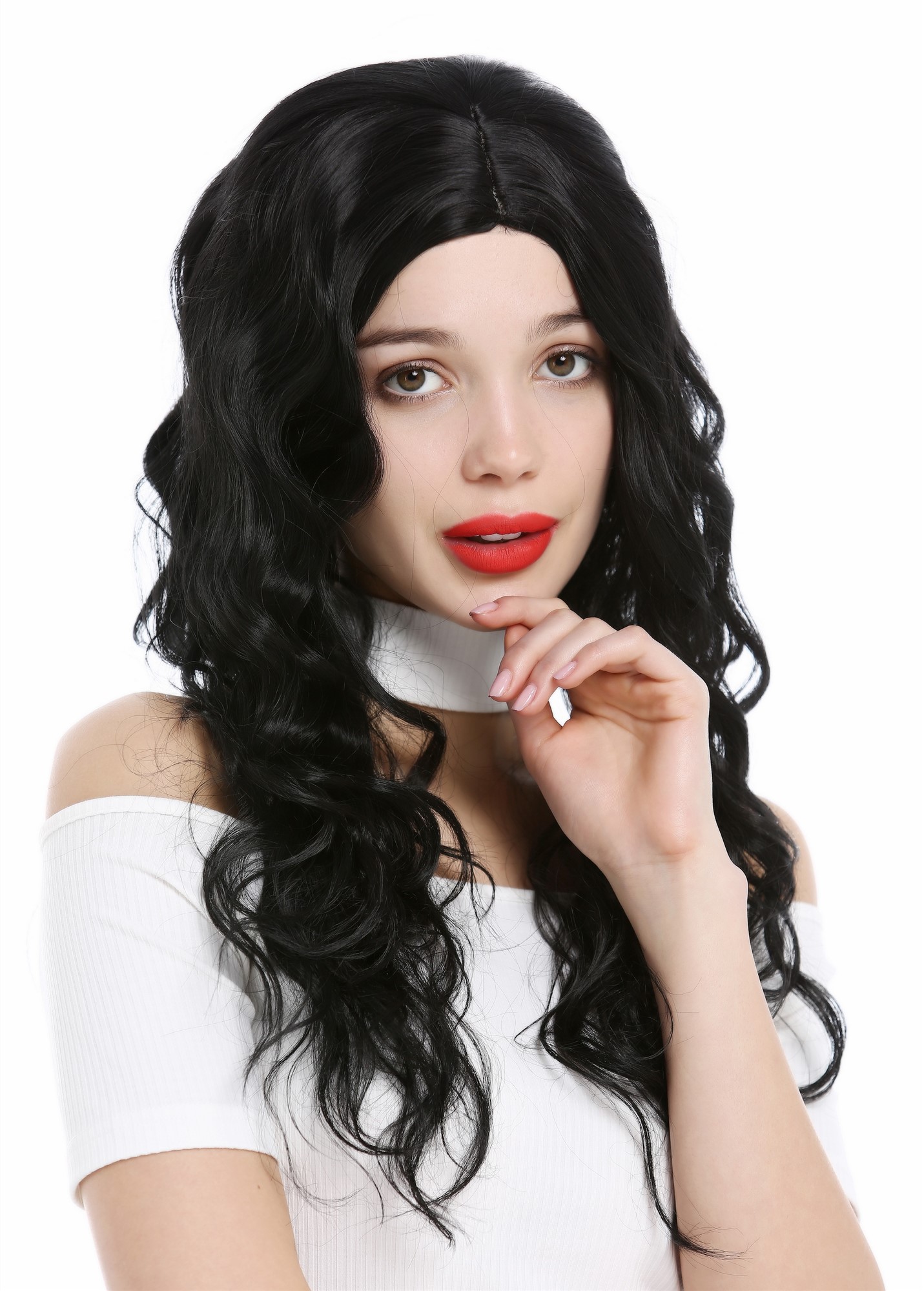 Lady women wig long wavy waved slightly curled middle parting black YZF-4072, view 6, WIG ME UP: Your Perücken Online Shop Quality Wigs, Ladies, velvet black, wavy, long