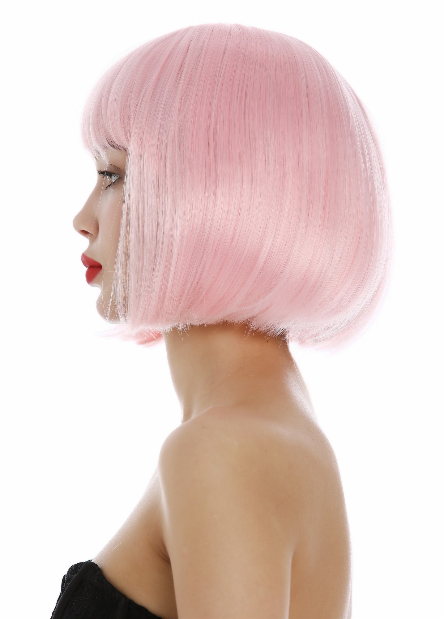 hochwertige Qualitätsperücken, Perücke Damen Bobfrisur Long Bob Pony glatt helles Rosa 7803-T2333, Ansicht 3, WIG ME UP: Ihr Perücken Online Shop glatte Tressen-Perücke Hellrosa kurze Haare für Damen