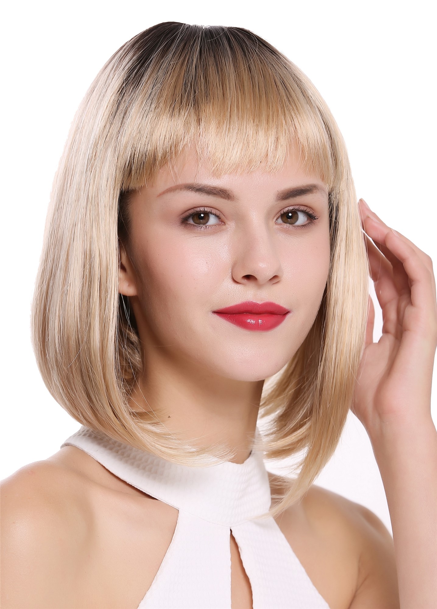 Lady wig Bob Longbob short sleek straight fringe bangs ombre brown blond DW2140Q, view 2, WIG ME UP: Your Perücken Online Shop Quality Wigs, Ladies, light blonde-red blonde-dark brown mix, straight, short