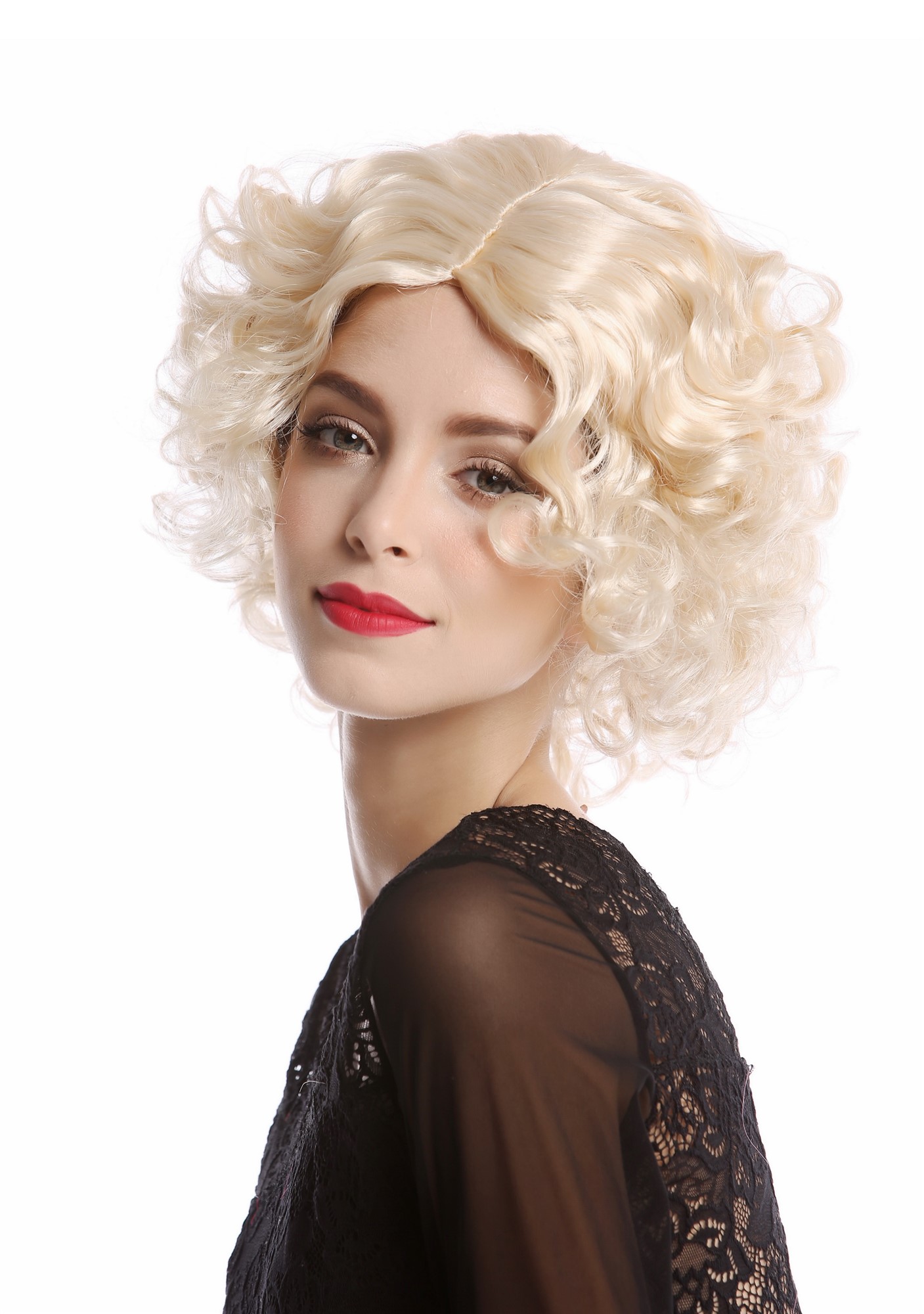 Wig Ladies Women Cosplay Hollywood Diva short curly straightened middle parting bright blond, front view, WIG ME UP: Your Perücken Online Shop Party Wig, Ladies, Blonde, curled, short