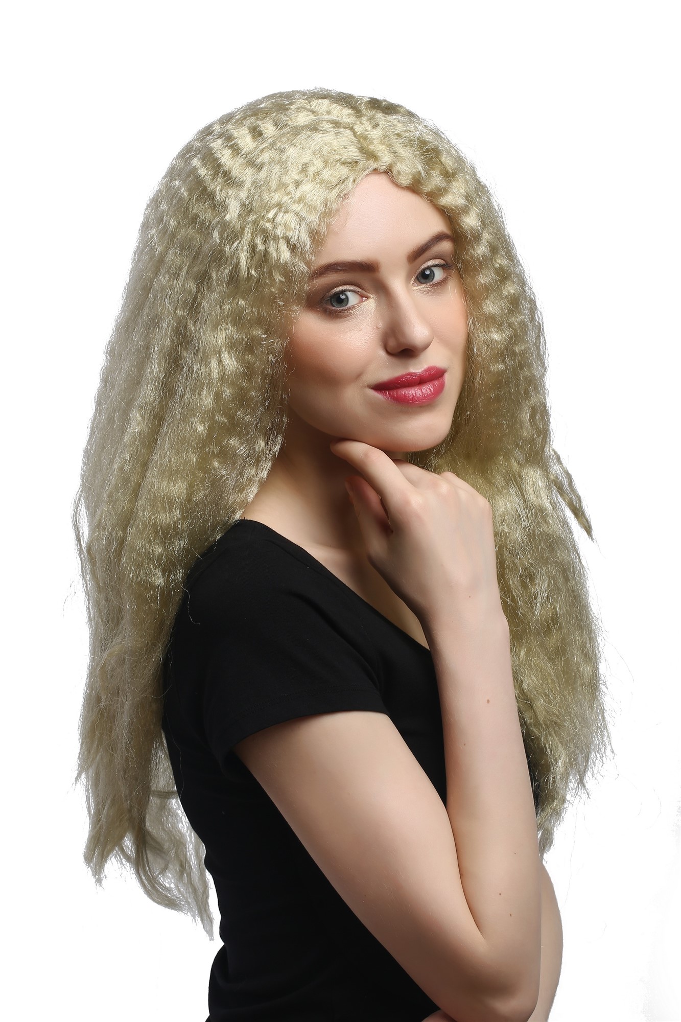 günstige Party Perücke, Perücke Mähne Blond Gekreppt Lang 90936-ZA61, Vorderansicht, WIG ME UP: Ihr Perücken Online Shop wellige Party Perücke Blond lange Haare für Damen