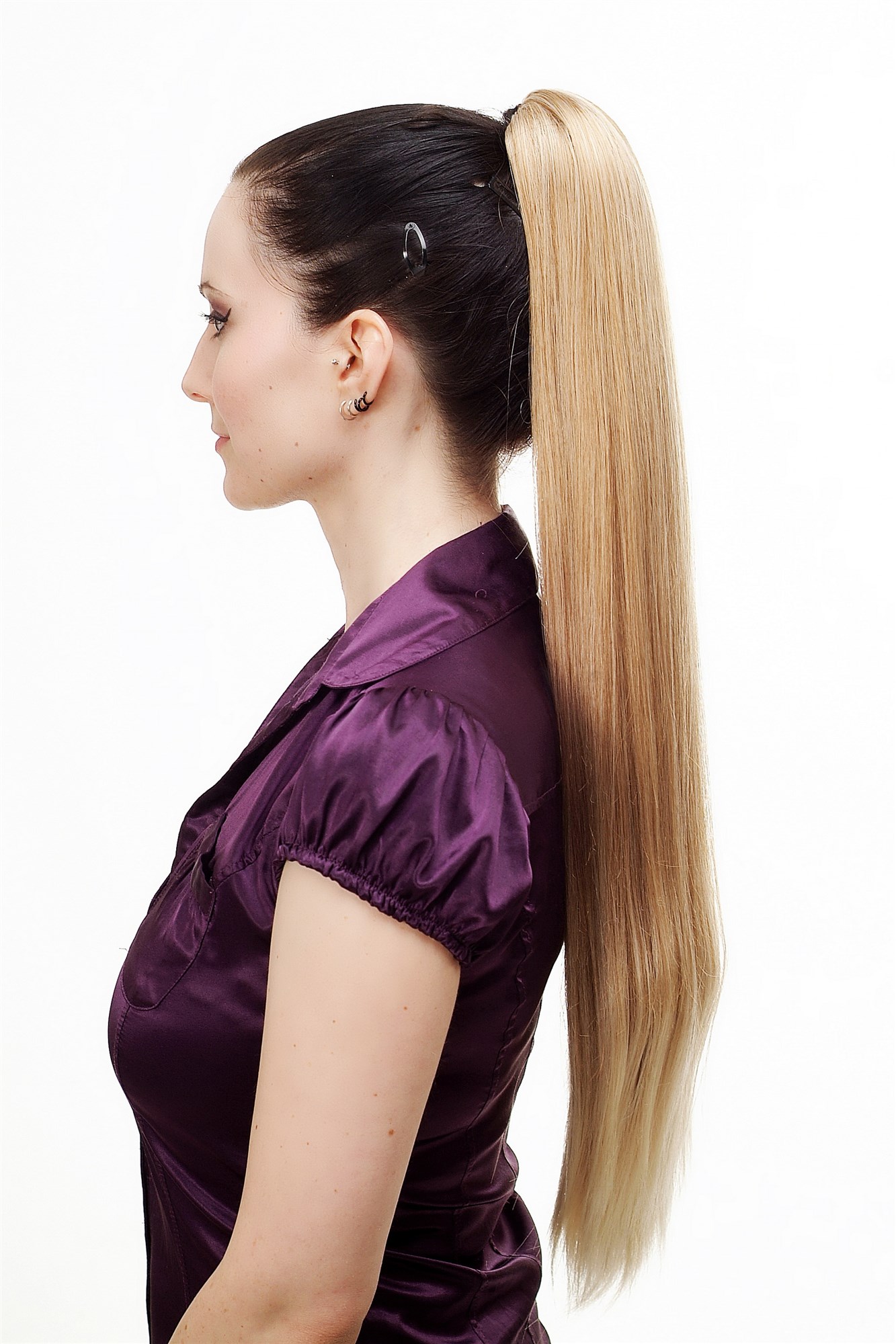 hochwertiges Haarteil Zopf mit Butterfly-Clip sehr lang glatt Erdbeer-Lichtblond T113-27T88, Ansicht 2, WIG ME UP: Ihr Perücken Online Shop glattes Zopf-Haarteil Blond-Mix 70 cm lang