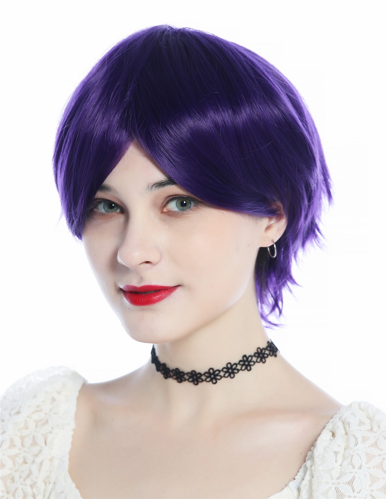 hochwertige Qualitätsperücken, Perücke kurz glatt Scheitel dunkel Violett Lila Mix Cosplay SZL0855-FP20/3737, Ansicht 6, WIG ME UP: Ihr Perücken Online Shop glatte Tressen-Perücke Dunkellila kurze Haare für Damen