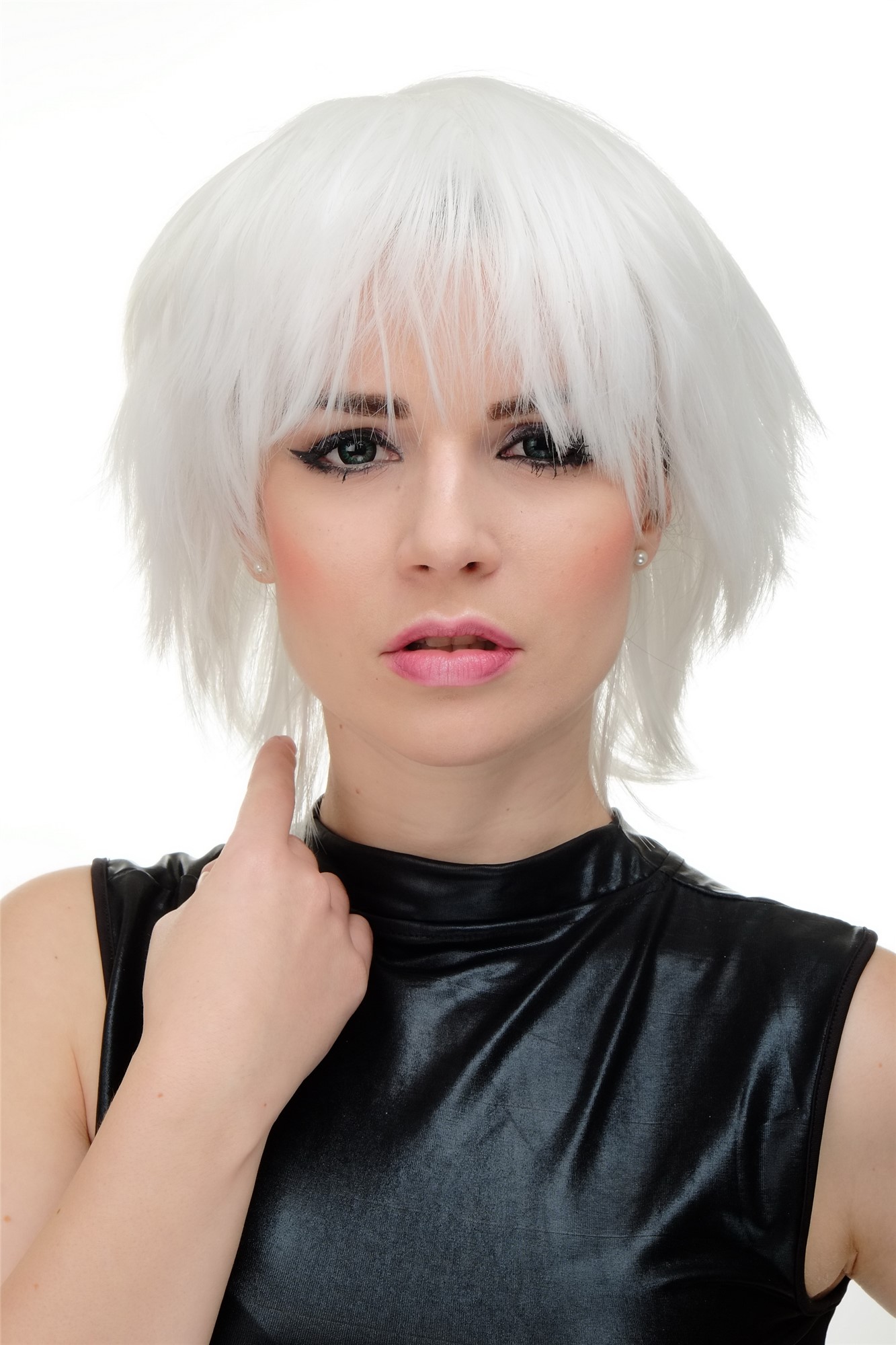 WIG ME UP ® YZF-7067-1001  Wig cosplay white short frayed wild look voluminous, front view, WIG ME UP: Your Perücken Online Shop Quality Wigs, Ladies, blossom white, straight, short