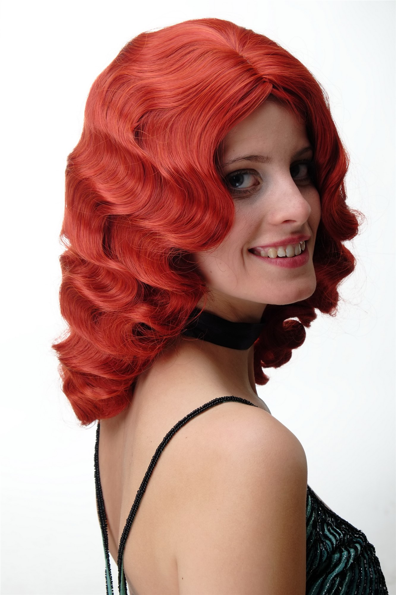 Quality Wigs, Ladies, fire red, wavy, shoulder-length