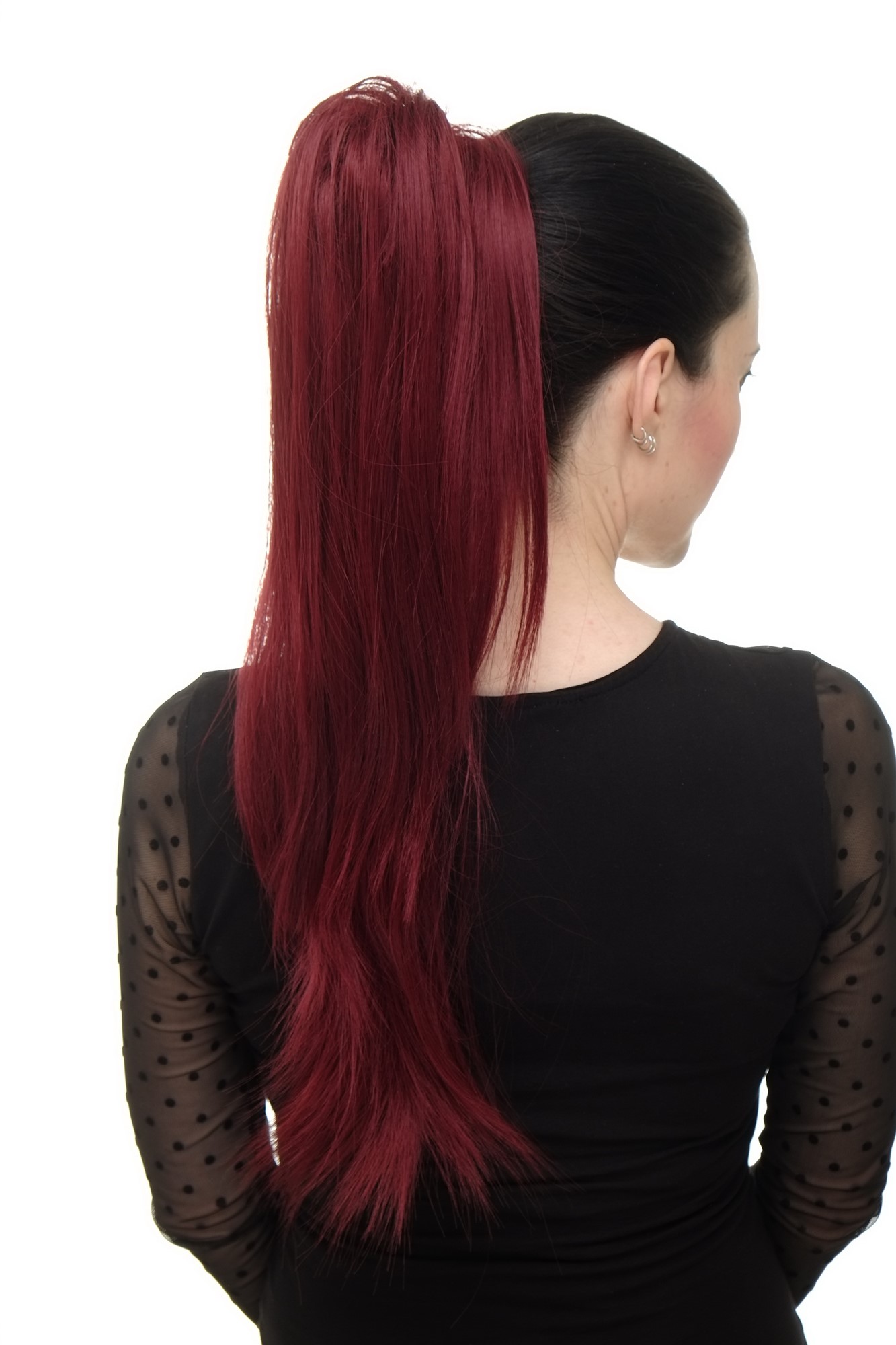 hochwertiges Haarteil voluminös glatt Butterfly-Clip + Gummizug Granatrot WK06-39, Ansicht 4, WIG ME UP: Ihr Perücken Online Shop glattes Zopf-Haarteil Granatrot 60 cm lang