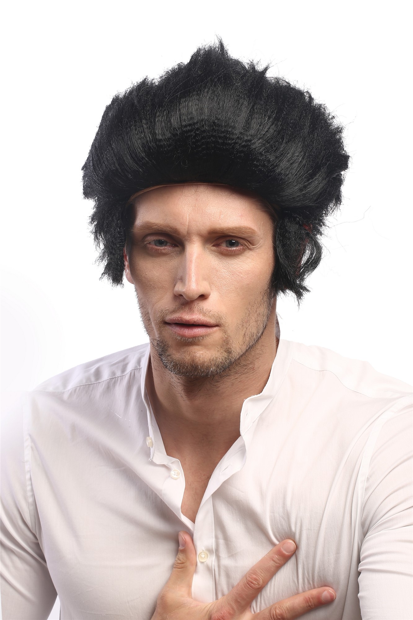Man Party Wig Halloween Rockabilly Wolfman Werewolf quiff sideburns black 90640, view 2, WIG ME UP: Your Perücken Online Shop Party Wig, Men, Black, wavy, short