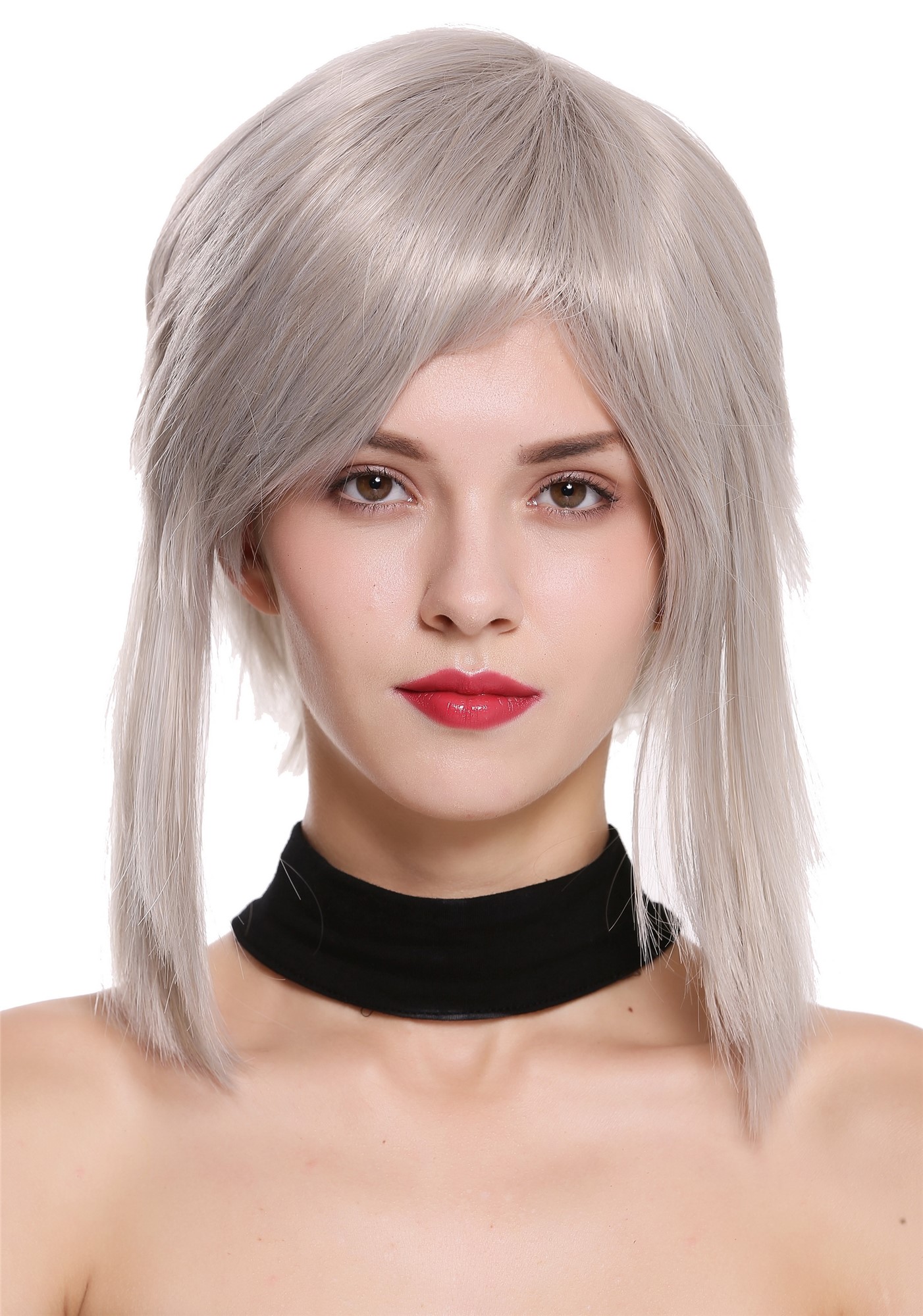 hochwertige Qualitätsperücken, Perücke kurz grau gestuft wild Cosplay SA090-M2, Ansicht 2, WIG ME UP: Ihr Perücken Online Shop wellige Tressen-Perücke Aschgrau kurze Haare für Damen