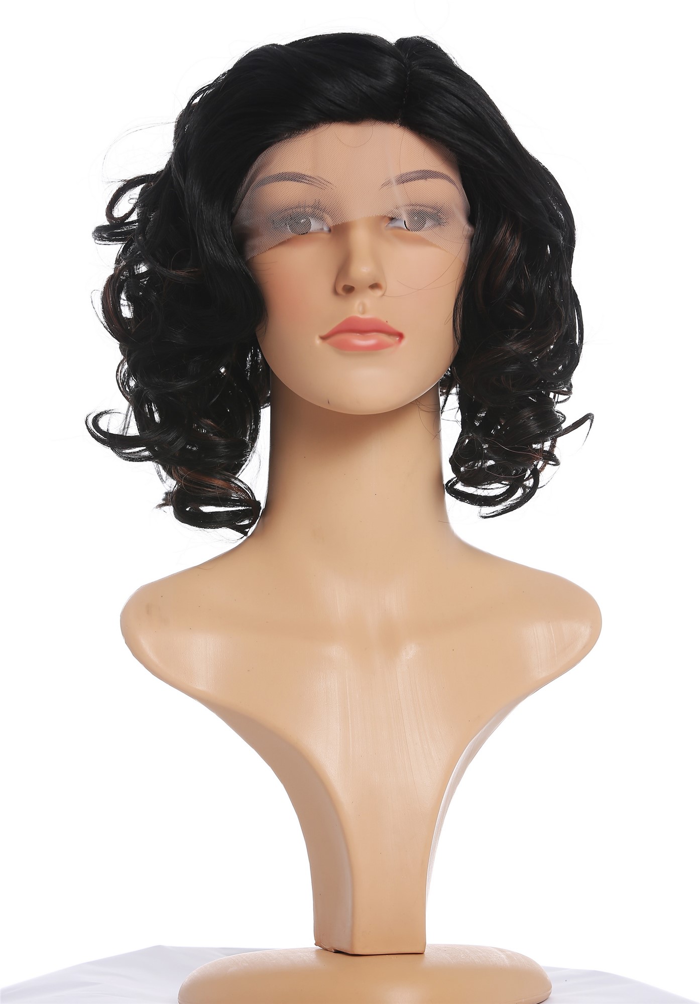 hochwertige Qualitätsperücken, Perücke Lace-Front Teil-Mono schulterlang Locken Schwarz Kupferbraun ALI-MF, Ansicht 8, WIG ME UP: Ihr Perücken Online Shop lockige Tressen-Perücke mit Front-Lace Schwarz-Braun-Mix kurze Haare für Damen