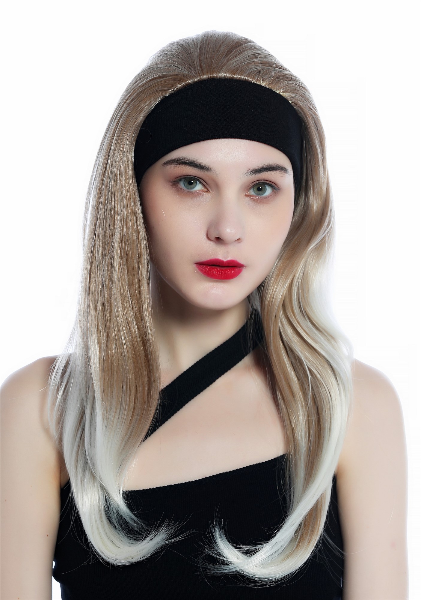 Lady wig half wig black headband retro long straight blond mix bright tips H9306, view 2, WIG ME UP: Your Perücken Online Shop Quality Wigs, Ladies, blond mix, straight, long
