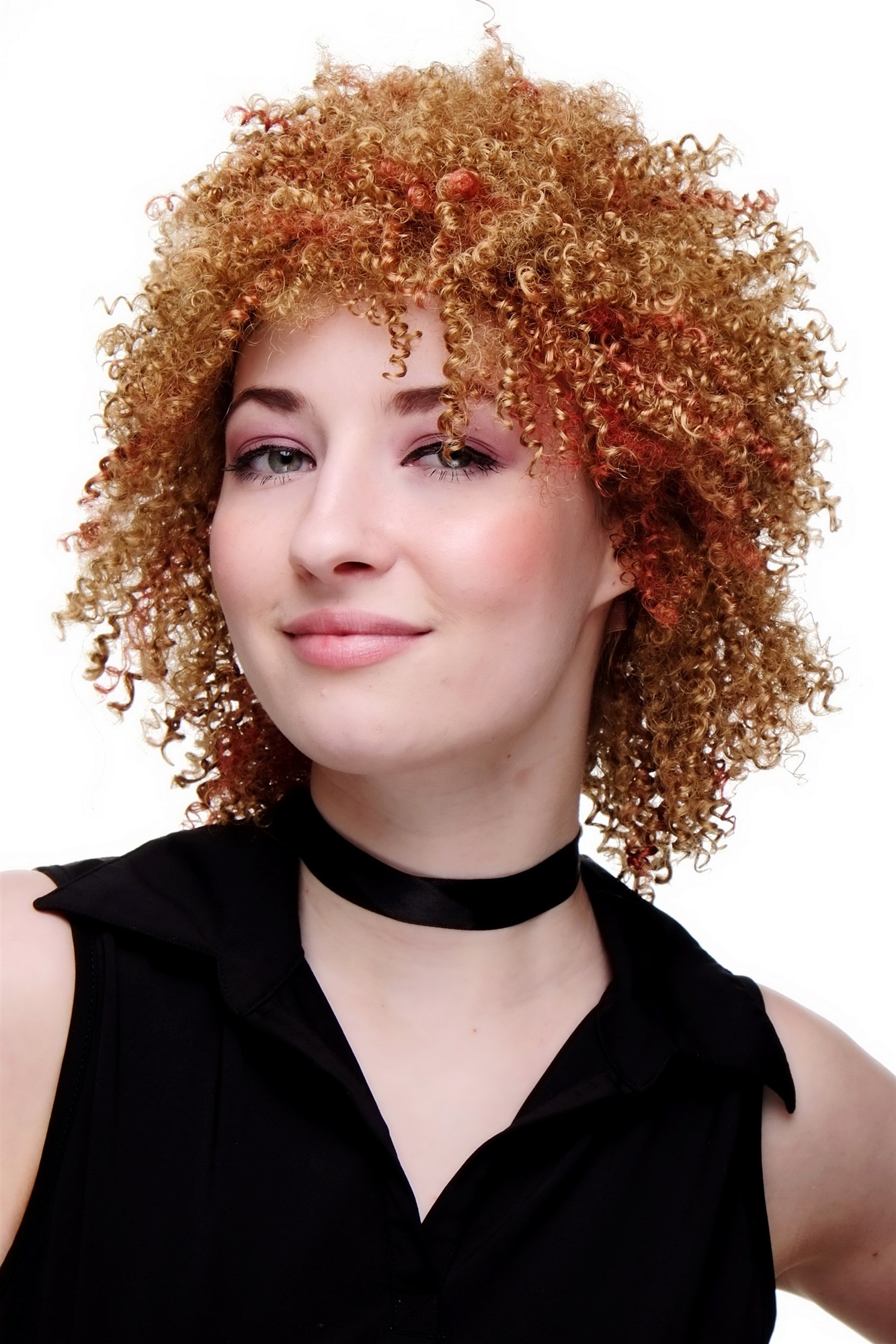 hochwertige Qualitätsperücken, Perücke krause Locken Afro A4001L-26H137, Vorderansicht, WIG ME UP: Ihr Perücken Online Shop lockige Tressen-Perücke Lichtblond-Feuerrot-Mix kurze Haare für Damen