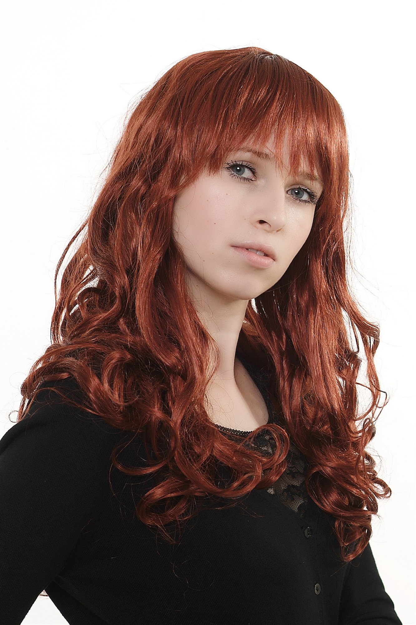 Lady wig sexy wild fringe bangs dark red urls volume Jezebel She-Devil 3404, view 2, WIG ME UP: Your Perücken Online Shop Quality Wigs, Ladies, copper, wavy, long