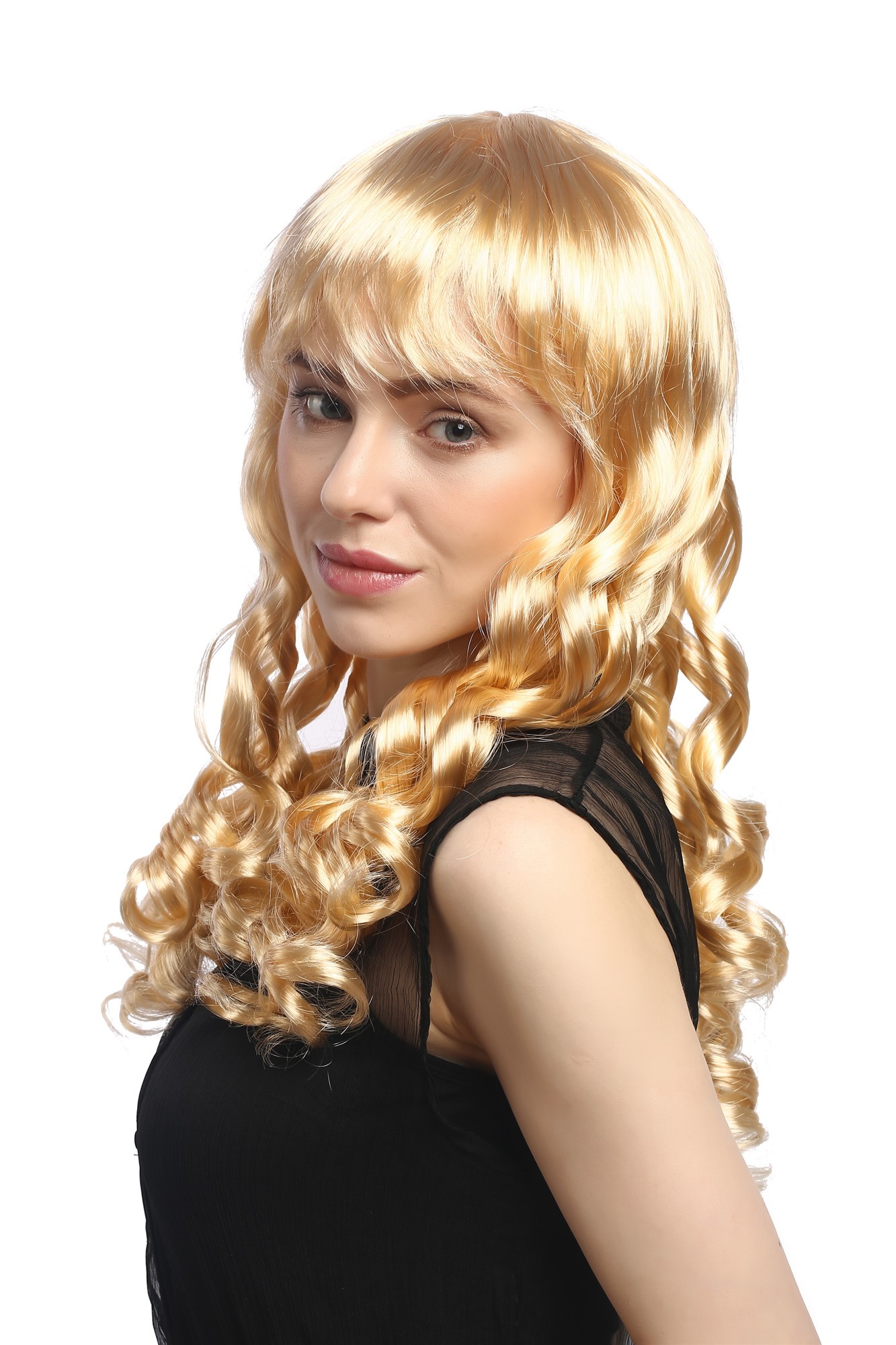 Lady Party Wig Halloween Gothic long baroque colonial romantic corkscrew curls coils bangs blond, view 2, WIG ME UP: Your Perücken Online Shop Party Wig, Ladies, light golden blonde, curled, long