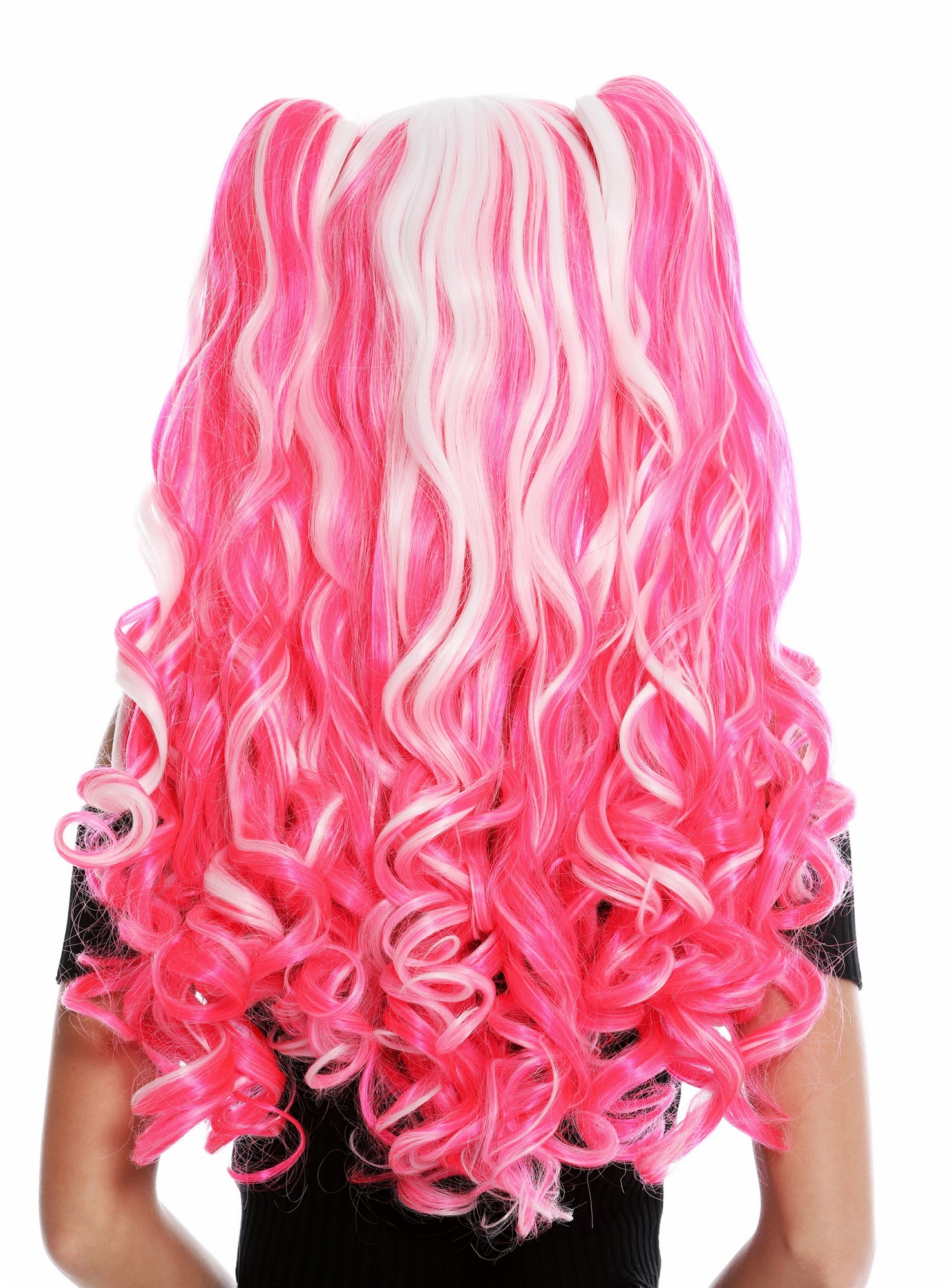 hochwertige Qualitätsperücken, Perücke Cosplay Lang Zöpfe Weiß Rosa Mix YZF-7092L+A-1001/TF2315, Ansicht 4, WIG ME UP: Ihr Perücken Online Shop lockige Tressen-Perücke mit Kopfhaut-Imitat Weiß-Rosa-Mix lange Haare für Damen
