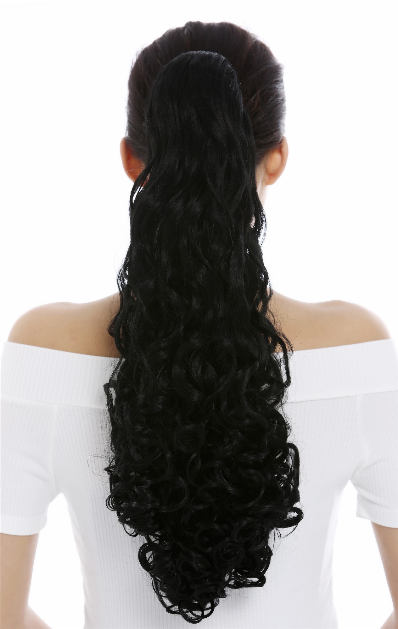 hochwertiger Zopf Pferdeschwanz lockig voluminös lang Schwarz 9563B-1, Ansicht 2, WIG ME UP: Ihr Perücken Online Shop lockiges Zopf-Haarteil Schwarz 55 cm lang