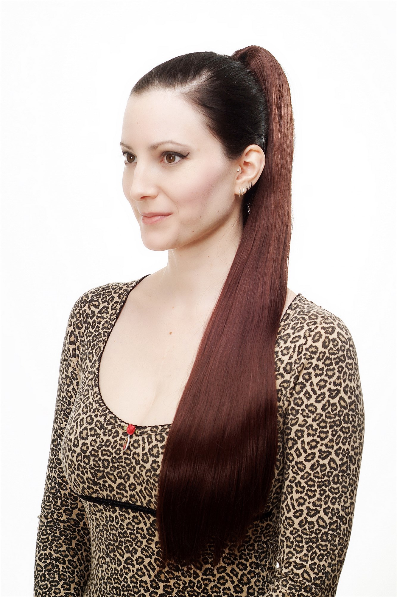 Hairpiece PONYTAIL with Claw Clamp/Clip extremely long straight & smooth dark red brown mahogany, view 3, WIG ME UP: Your Perücken Online Shop Ponytails, chestnut brown, straight, long