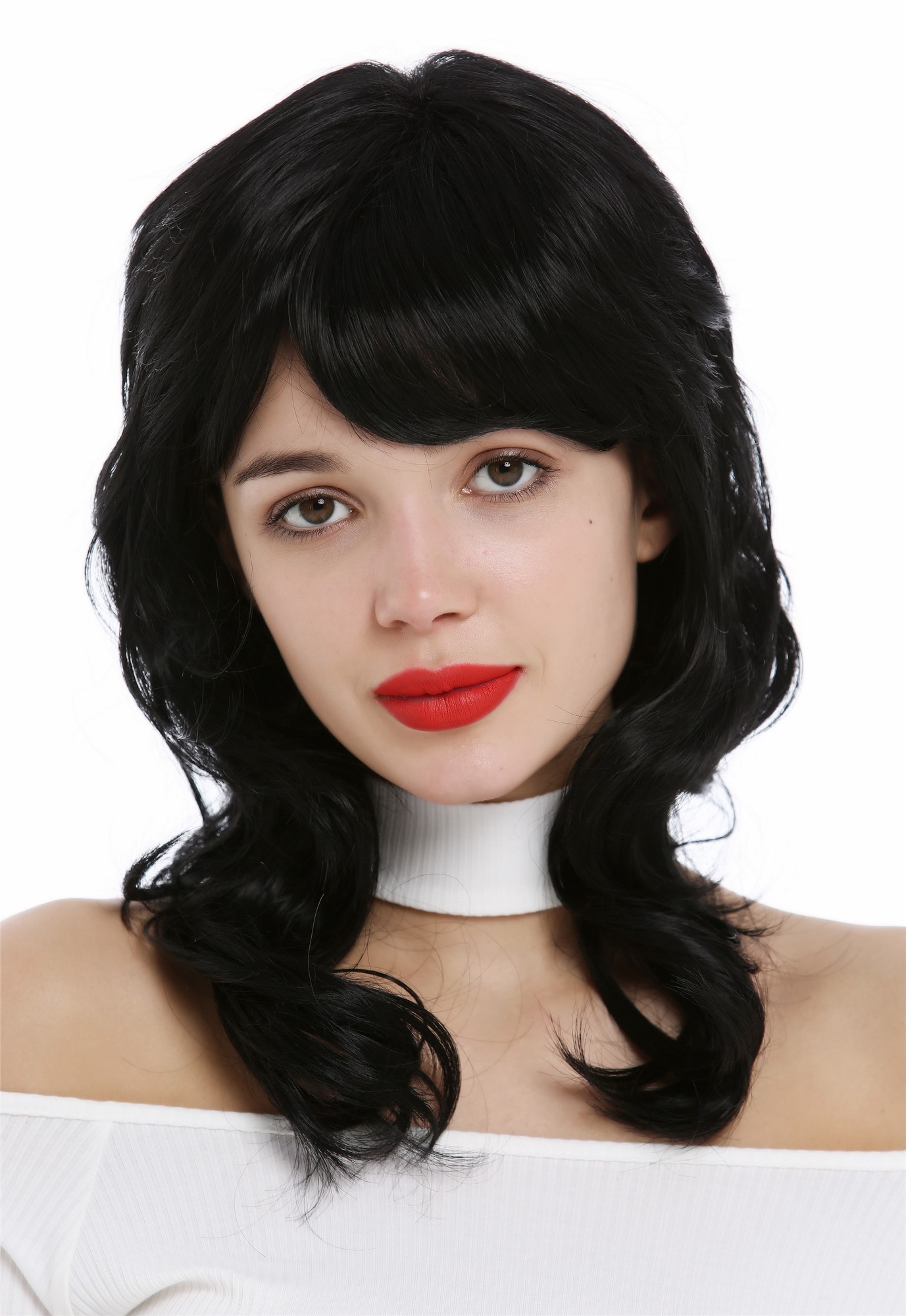 Lady Wig shoulder-length medium long layered naturally waved wavy black 9383, view 3, WIG ME UP: Your Perücken Online Shop Quality Wigs, Ladies, velvet black, wavy, shoulder-length