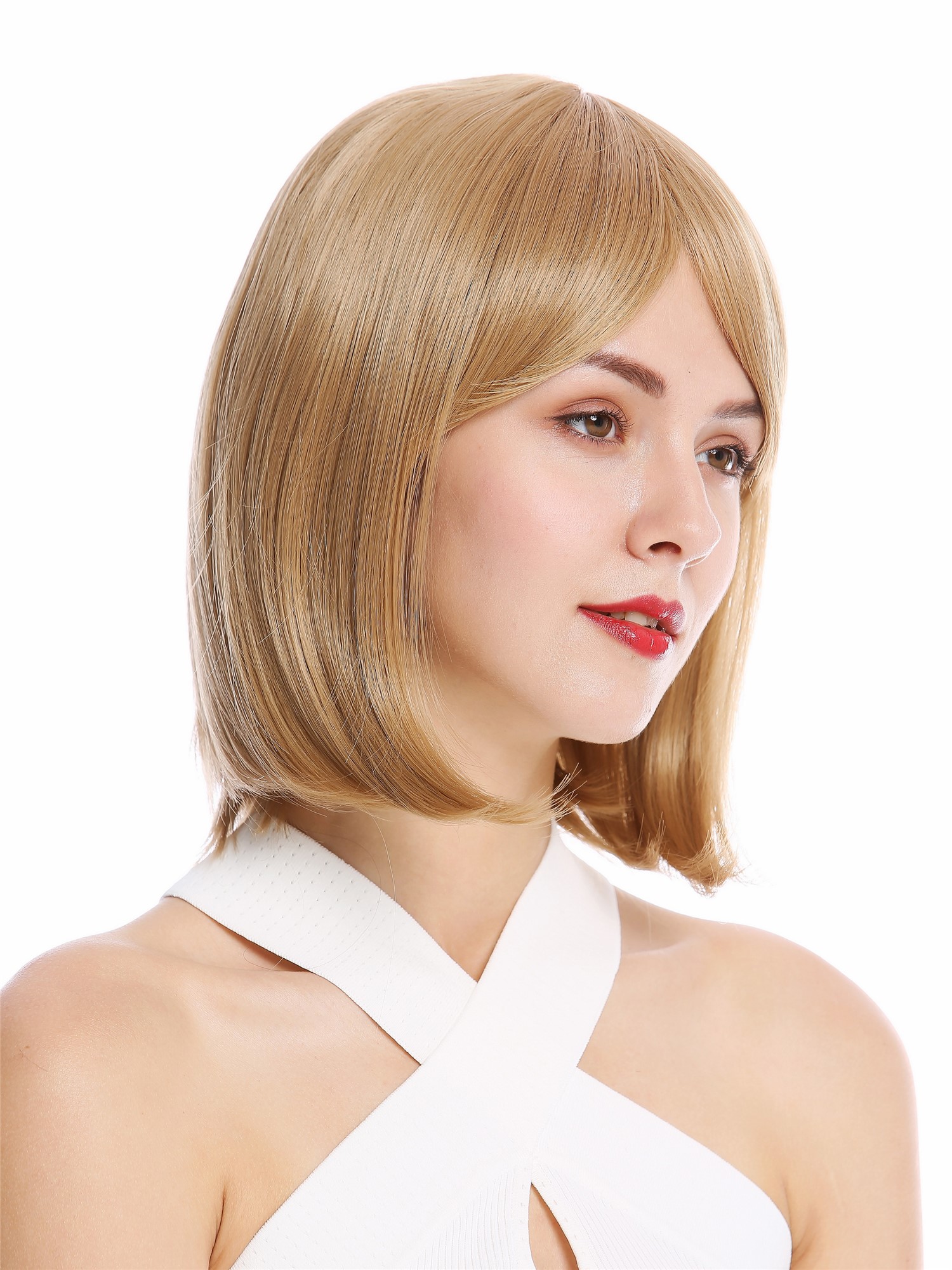 hochwertige Qualitätsperücken, Perücke kurz Longbob Pony glatt YZF-4366-M27, Ansicht 2, WIG ME UP: Ihr Perücken Online Shop glatte Tressen-Perücke mit Kopfhaut-Imitat Kupferblond kurze Haare für Damen