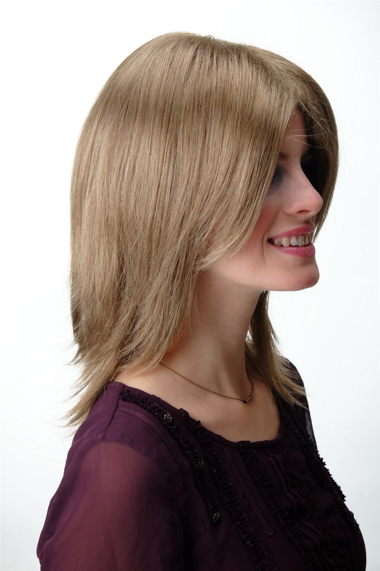 hochwertige Qualitätsperücken, Perücke Damen Herren Schulterlang Hellbraun GFW892-14, Ansicht 3, WIG ME UP: Ihr Perücken Online Shop glatte Tressen-Perücke Hellbraun schulterlange Haare für Unisex