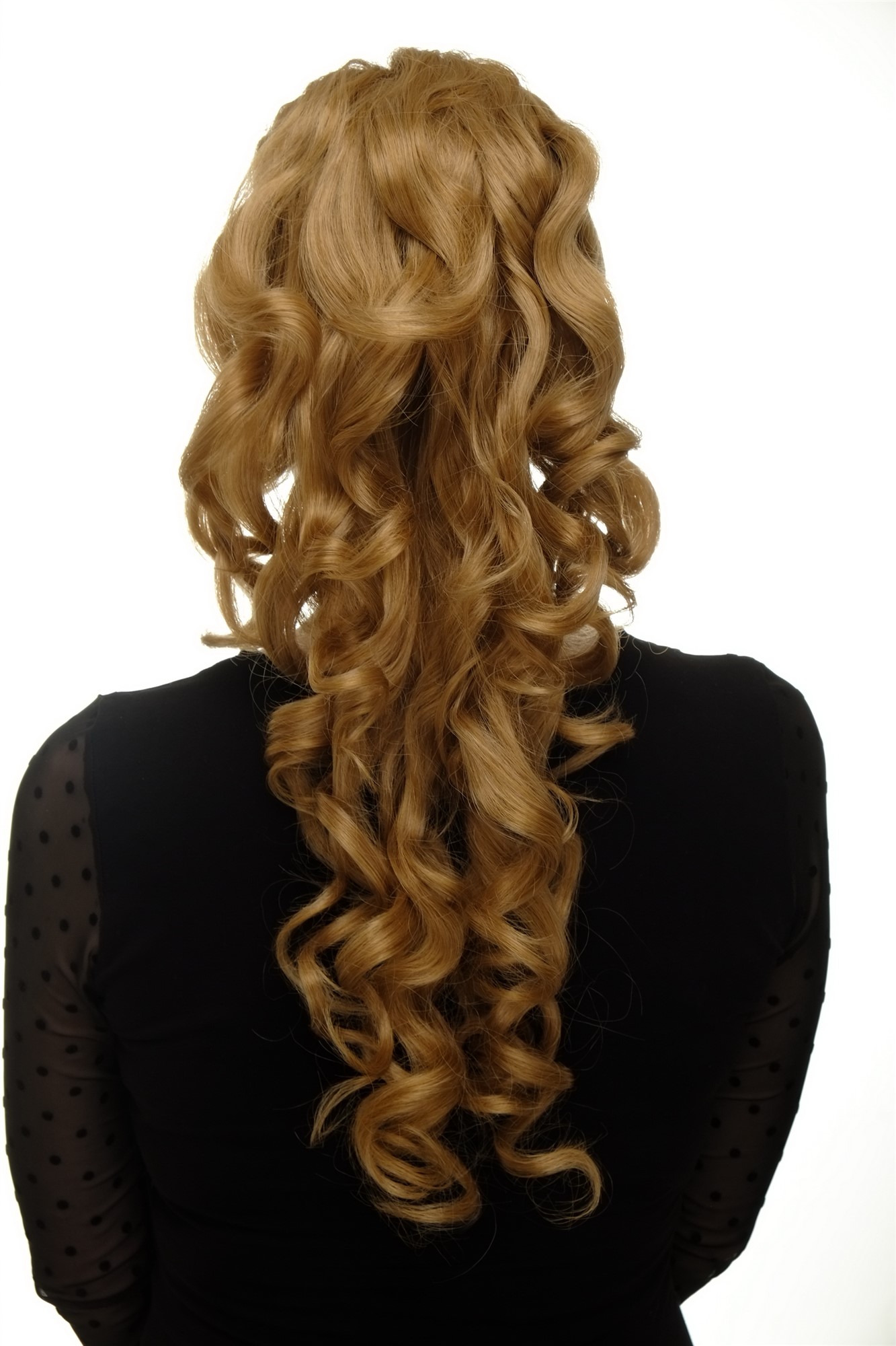 Hairpiece PONYTAIL with combs and elastic draw string curly voluminous very long gold blond 23 ", front view, WIG ME UP: Your Perücken Online Shop Ponytails, golden blonde, curled, long